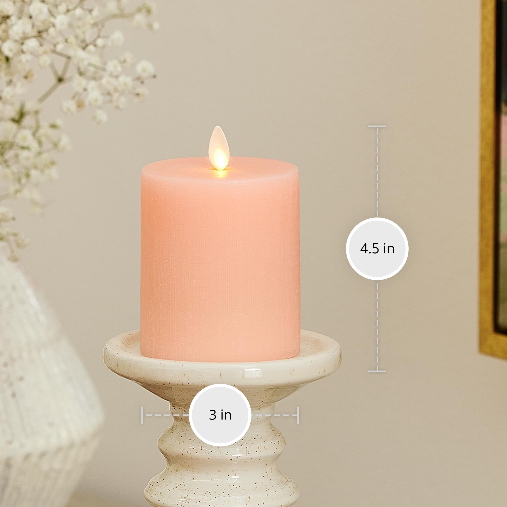 Luminara   Flameless Led Battery Operated Flickering Pillar Candles   Mellow Peach  Pack Of 1 3X4.5   Realistic Moving Flame Rea