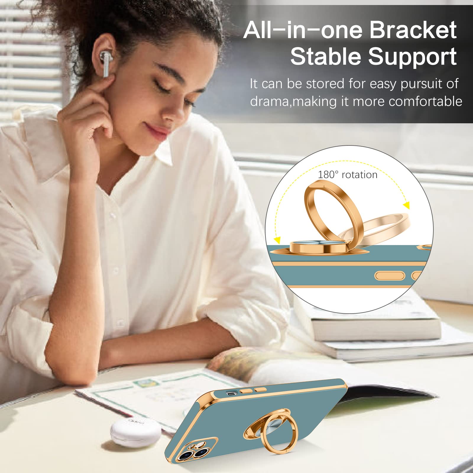 Bentoben Compatible With Iphone 12 Mini Case With 360    Ring Holder, Shockproof Kickstand Support Car Mount Women Men Non Slip