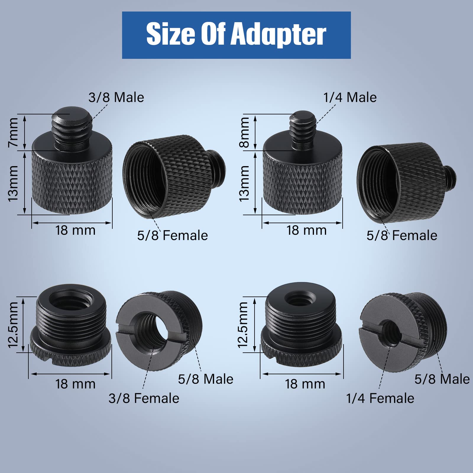 8 Pieces Mic Stand Adapter 5/8 Female To 3/8 Male And 3/8 Female To 5/8 Male, 5/8 Female To 1/4 Male And 1/4 Female To 5/8 Male