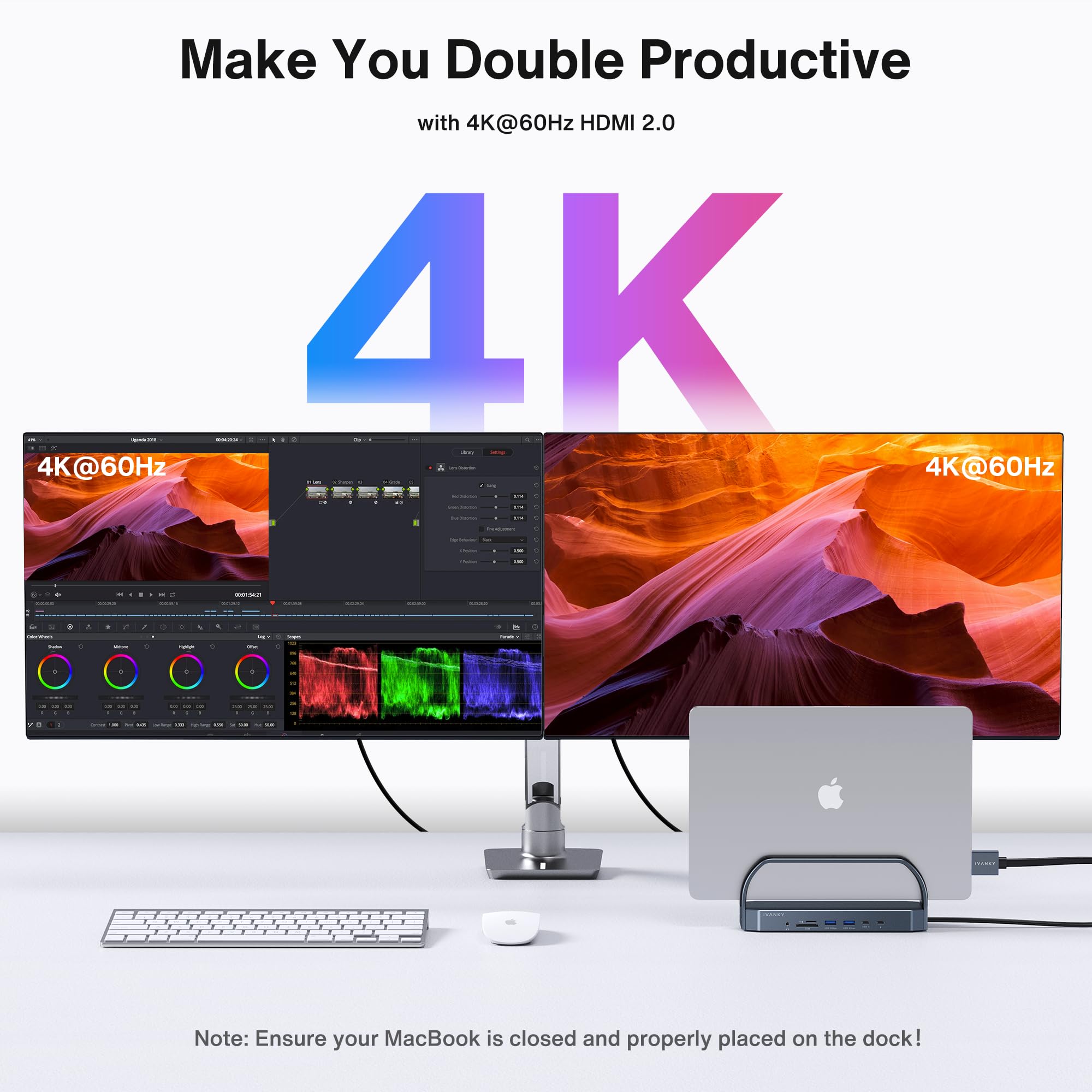 Ivanky 12 In 2 Fusiondock 2 Vertical Docking Station Stand For Macbook Pro With 150W Power Adapter, Dual 4K@60Hz Monitor Dock Fo