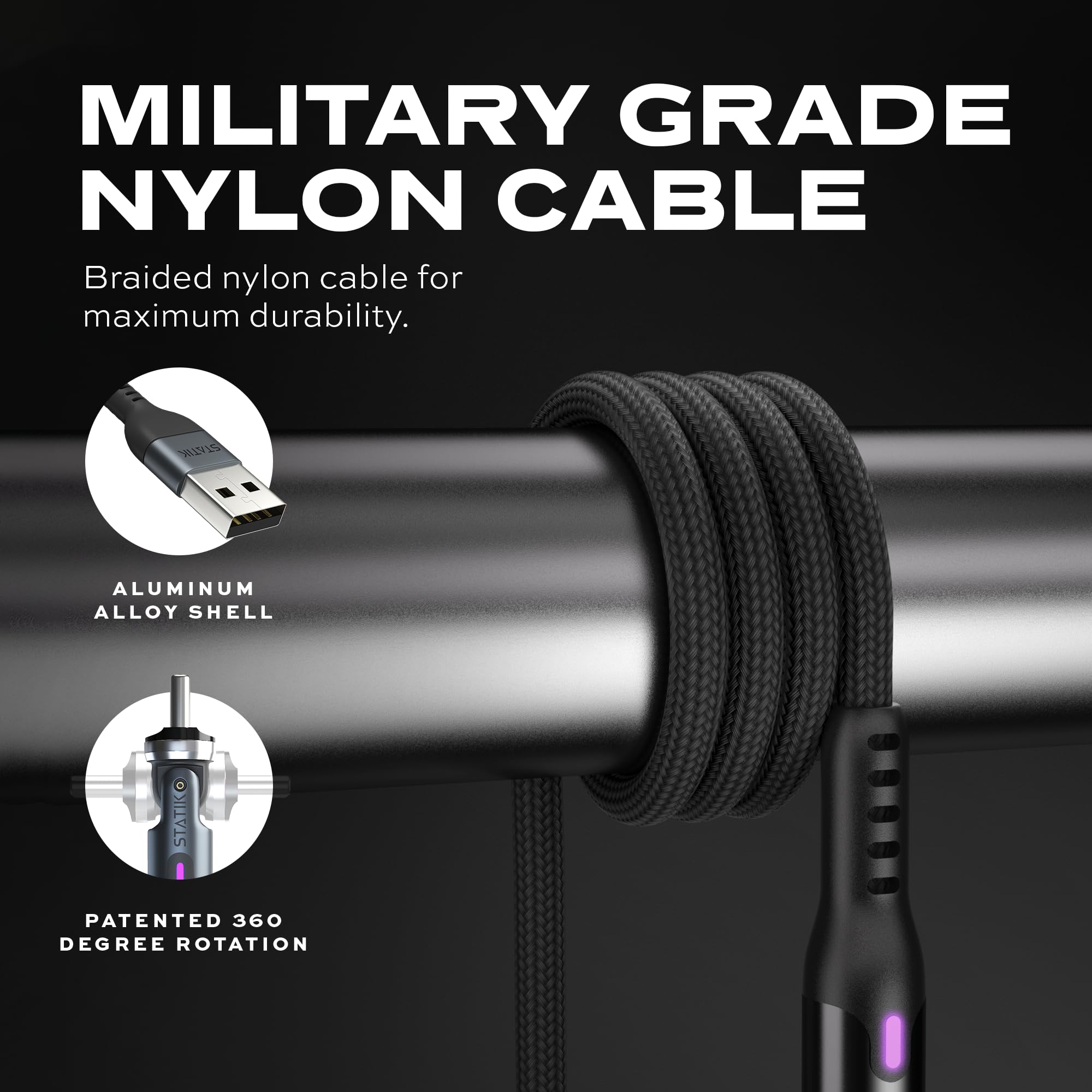 Statik Powerpivot 12W Usb To Usb C Cable, Right Angle Cable With 360 Rotating Head, Usb To C Cable, Data Transfer Usb Charger Co