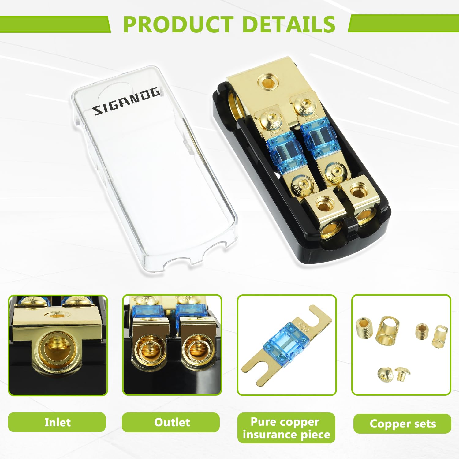Sigandg 2 Way Anl Fuse Holder With 60A Mini Fuse, 0/2/4 Gauge In 4/8 Gauge Out Fuse Distribution Block, 12V Used For Audio Stere