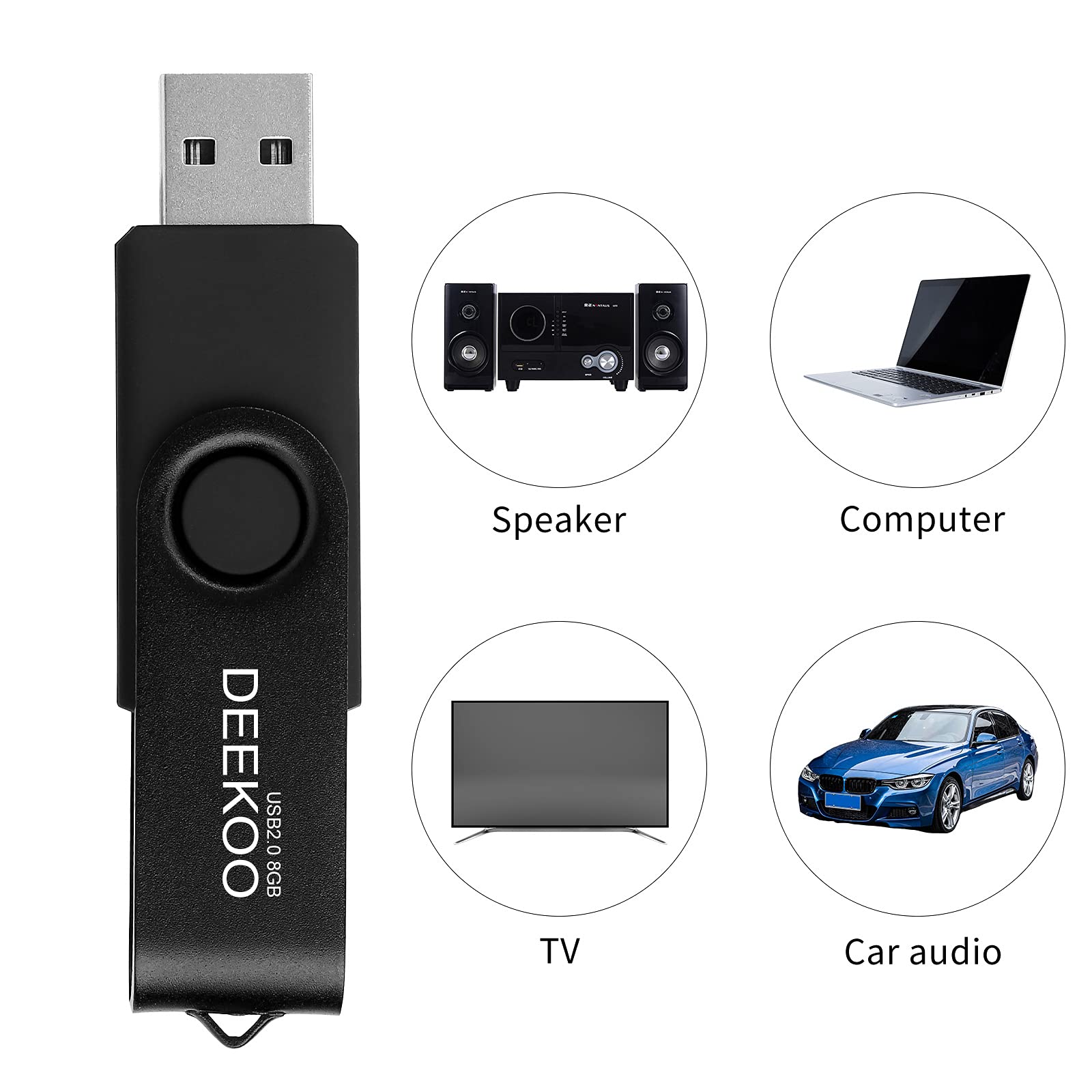 Deekoo 5 Pcs 8Gb Usb 2.0 Flash Drives Memory Sticks Thumb Drives (Five Mixed Colors: Red Blue Black Purple Green)
