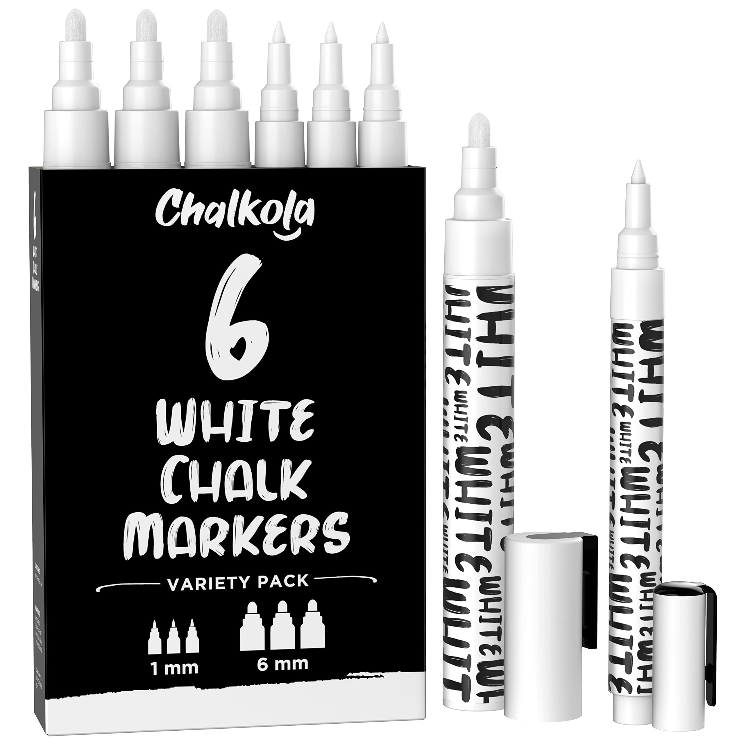 Chalkola White Chalk Markers   White Dry Erase Liquid Chalk Pens For Chalkboard, Blackboard, Window, Bistro, Car Glass, Board, S