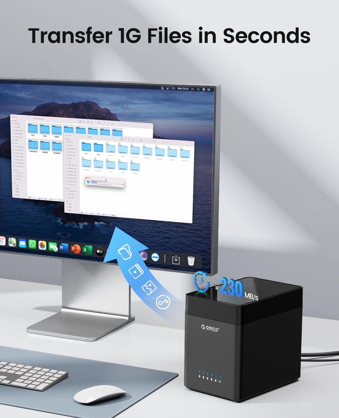 ORICO 5 Bay 3.5inch Hard Drive Enclosure USB 3.0 to SATA Magnetic Tool Free External HDD Docking Station Case with 12V/6.5A Power Adapter for Family Storage Expansion Up to 90TB (5x18)   DS500U3