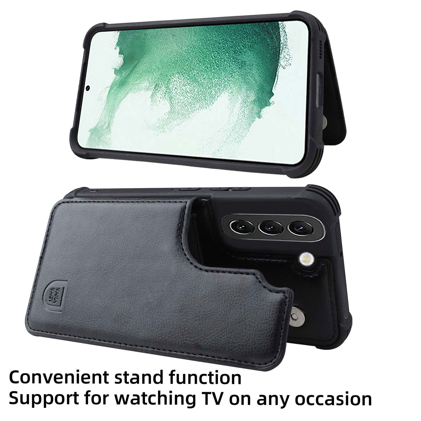 Vanavagy Wallet Case Compatible For Galaxy S23, Rfid Block Pu Leather Flip Folio Phone Case Fits Magnetic Car Mount With Credit
