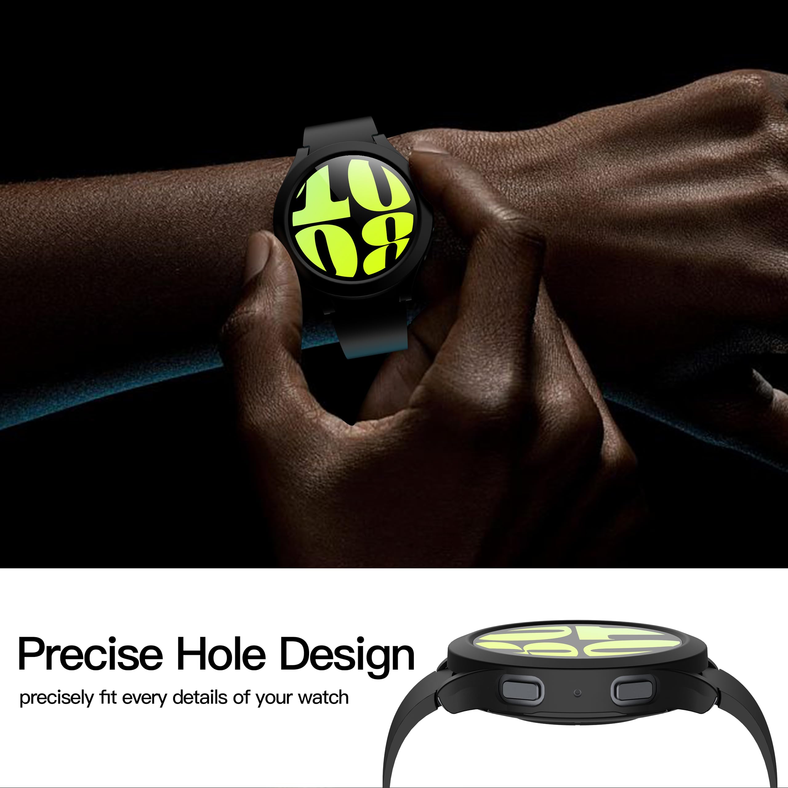 Misxi 2 Pack Hard Pc Screen Protector Case With Tempered Glass, Compatible For Samsung Galaxy Watch 6 44Mm, Ultra Thin Scratch R