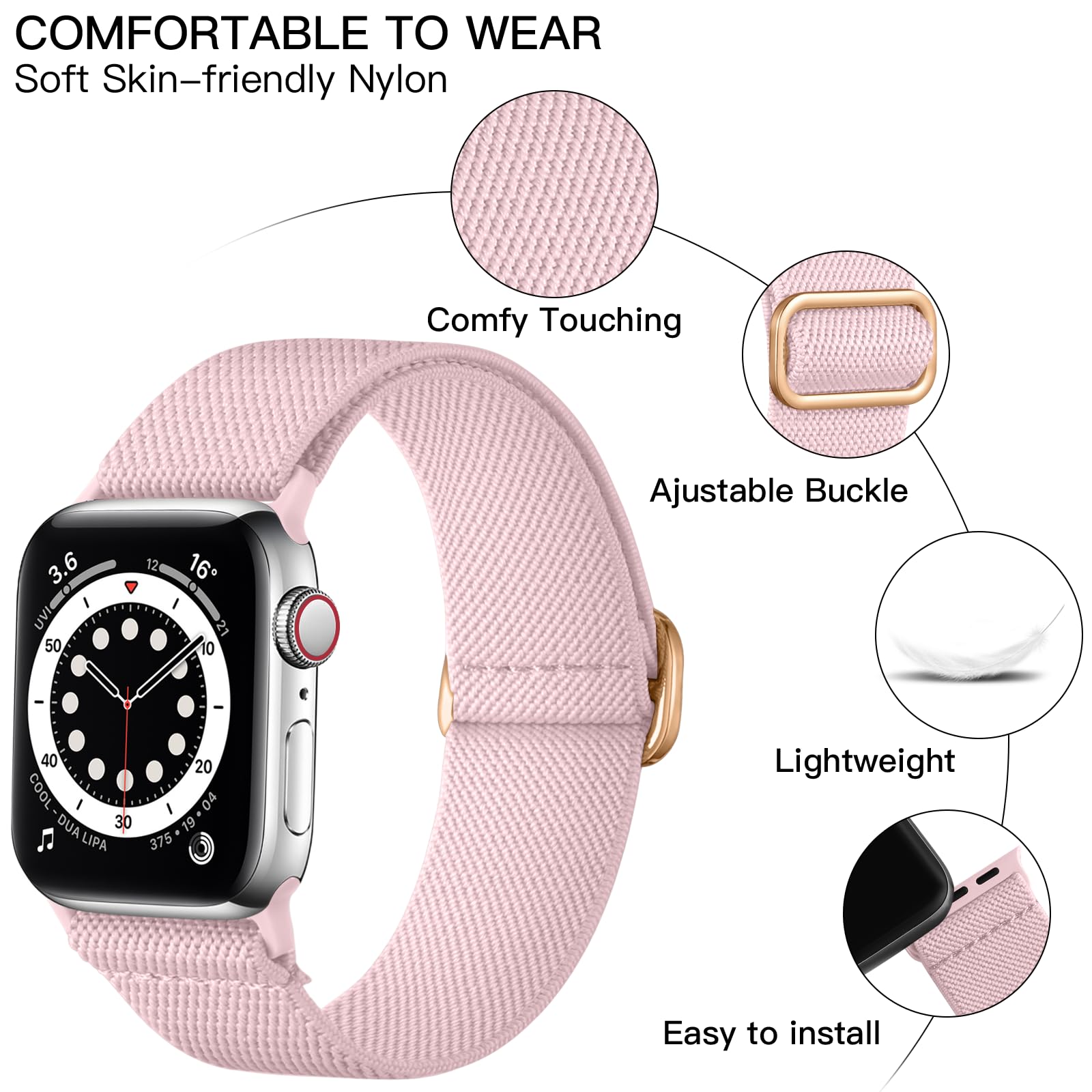 Lerobo Compatible With Apple Watch Band 41Mm 40Mm 38Mm For Women Se Sport Band Stretchy Nylon Solo Loop For Iwatch Bands Series