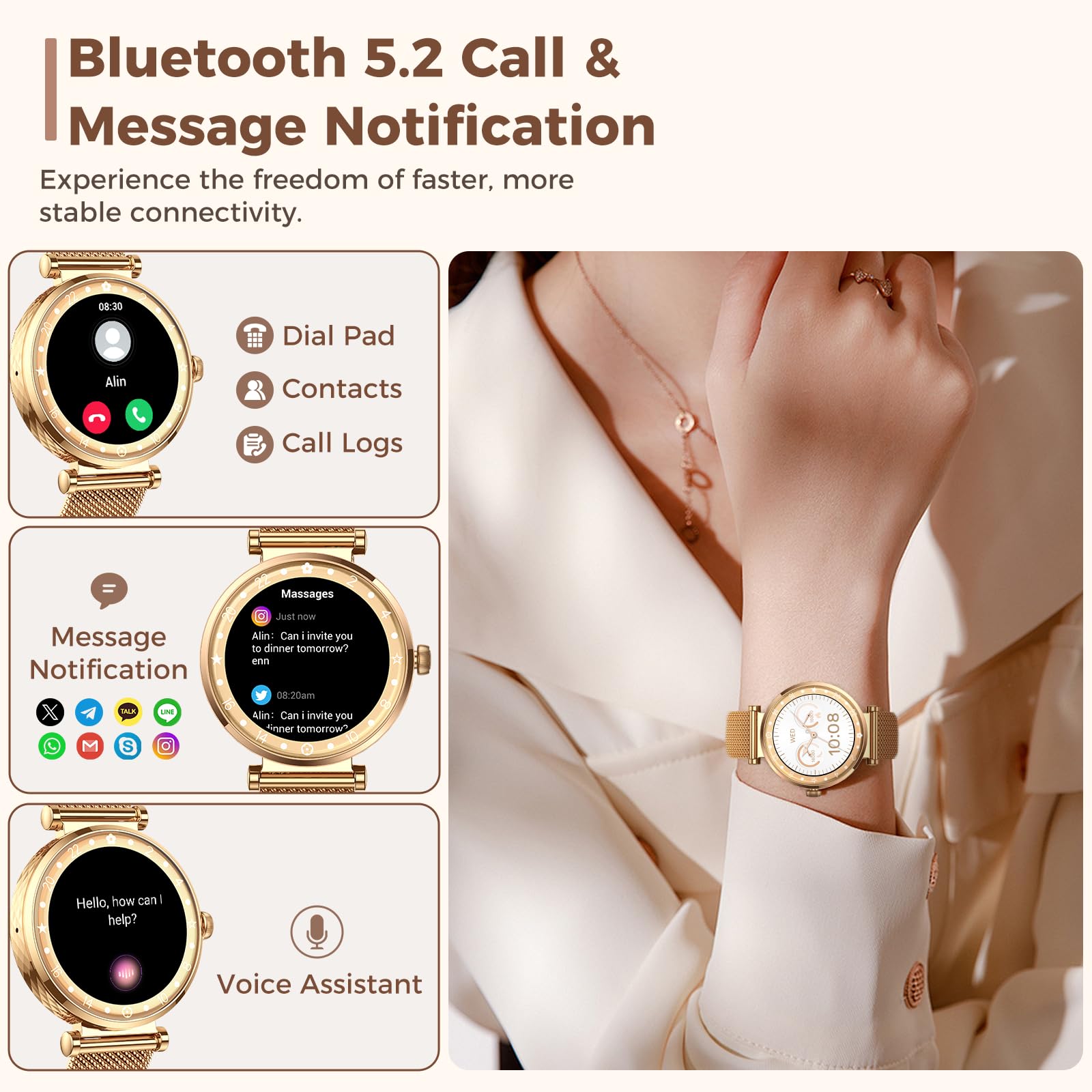 Smart Watch For Women, 1.19 '' Amoled Display Fitness Tracker Bluetooth Make/Answer Call, Watches With 110+ Sports Modes/Heart R