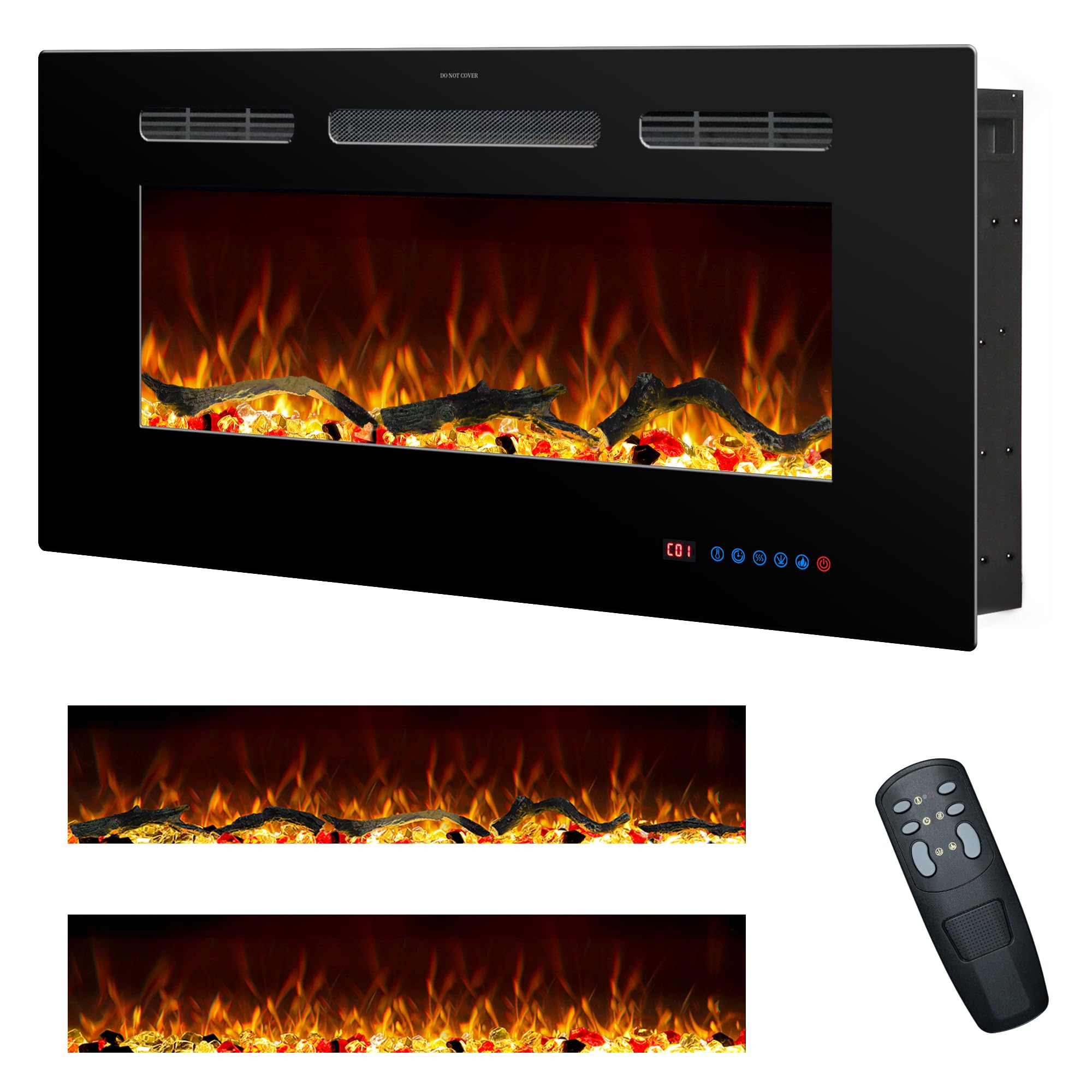 Rodalflame 36 Inches Electric Fireplace Inserts, Recessed and Wall Mounted Fireplace Heater for Indoor Use with Remote Control, 
