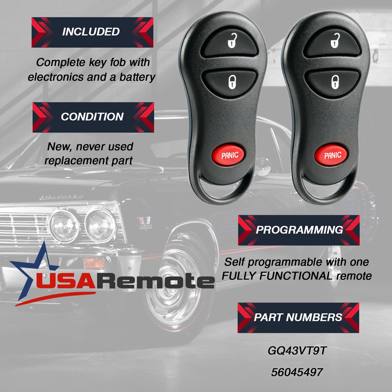 Car Key Fob Keyless Entry Remote Fits Dodge 1999 2002 Ram / 1999 2000 Dakota / 1999 2000 Durango (Gq43Vt9T, 56045497), Set Of 2