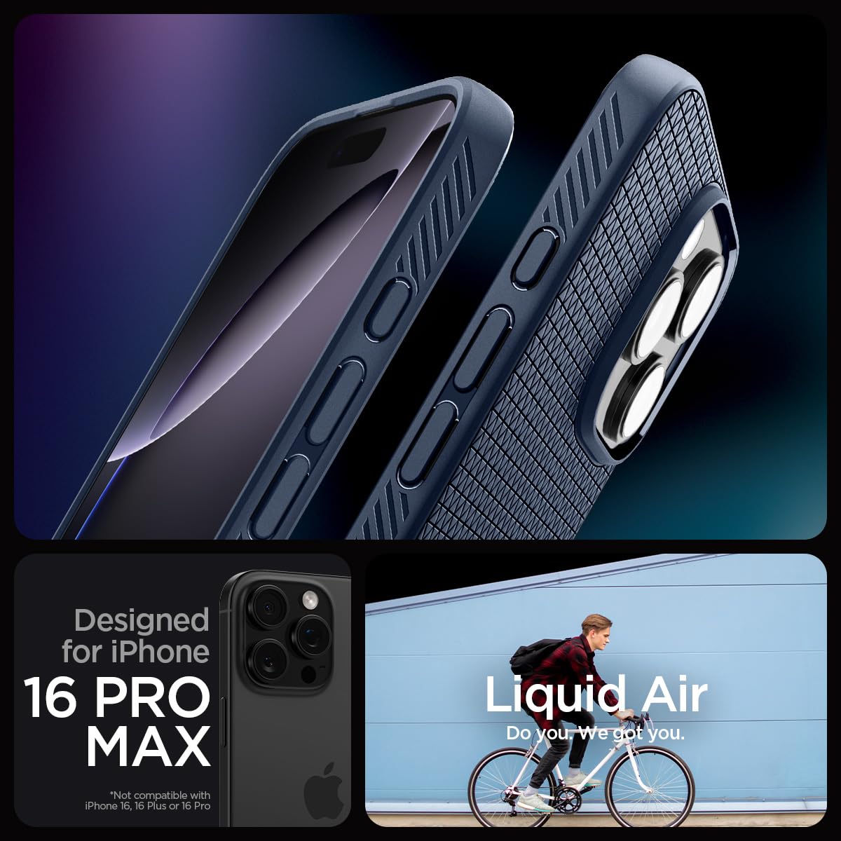 Spigen Liquid Air Designed For Iphone 16 Pro Max Case [Not Compatible With Magsafe], [Military Grade Protection]   Navy Blue