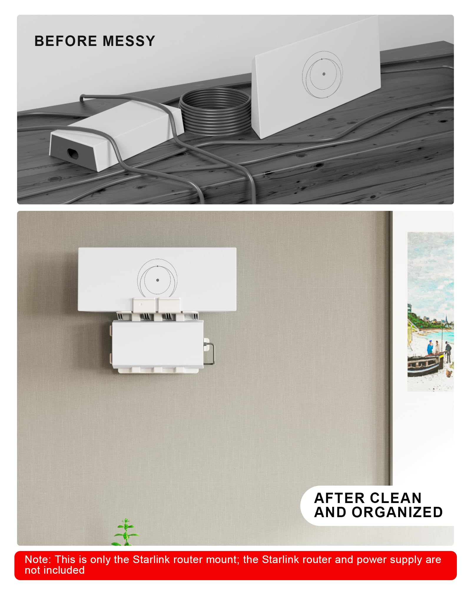 Vandesail Fit For Starlink Gen 3 Router Wall Mount, 3 In 1 Mesh Router, Suitable For Starlink Generation 3 Power Supply And Cabl