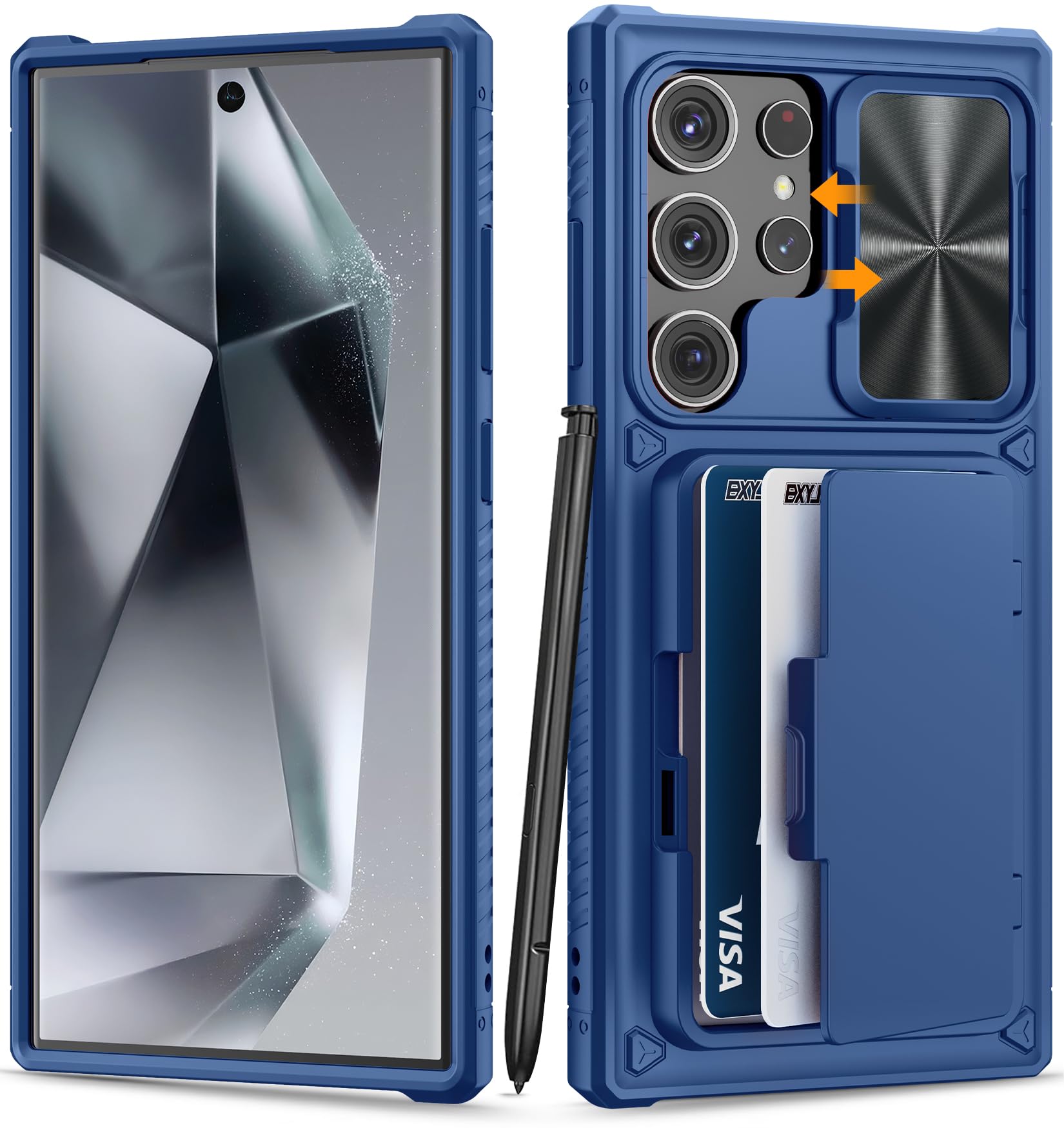 Bxyjy For Samsung Galaxy S24 Ultra Wallet Case, Built In Card Holder (Store 4 5 Cards) & Kickstand & Slide Camera Cover, Militar