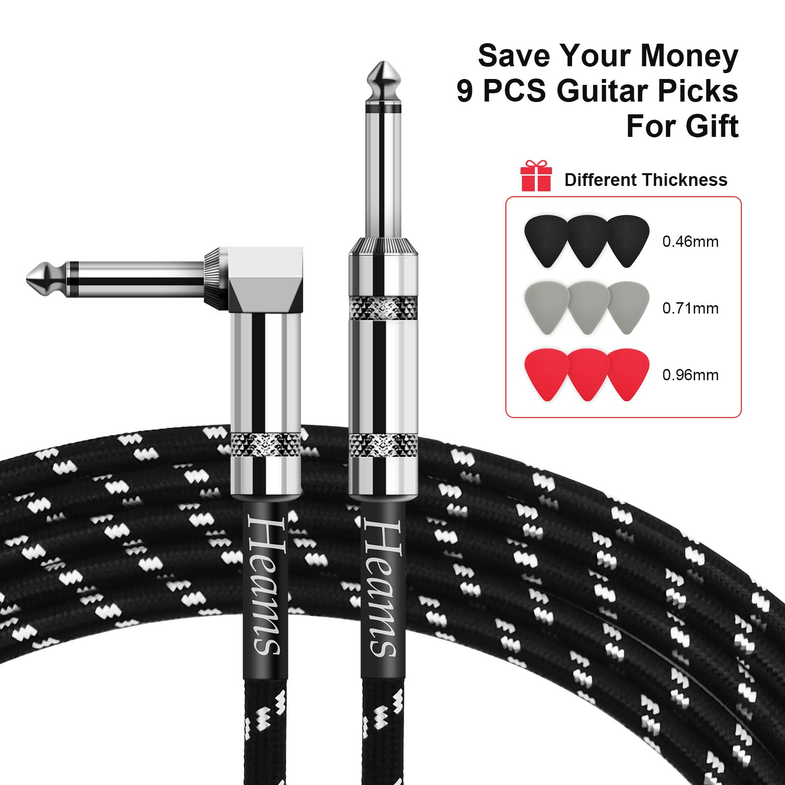 Heams Premium 20 Ft Guitar Cable, 1/4 Inch Instrument Cable  Noise Free And Long Lasting Guitar Chord  Amp Cord For Bass, Electr