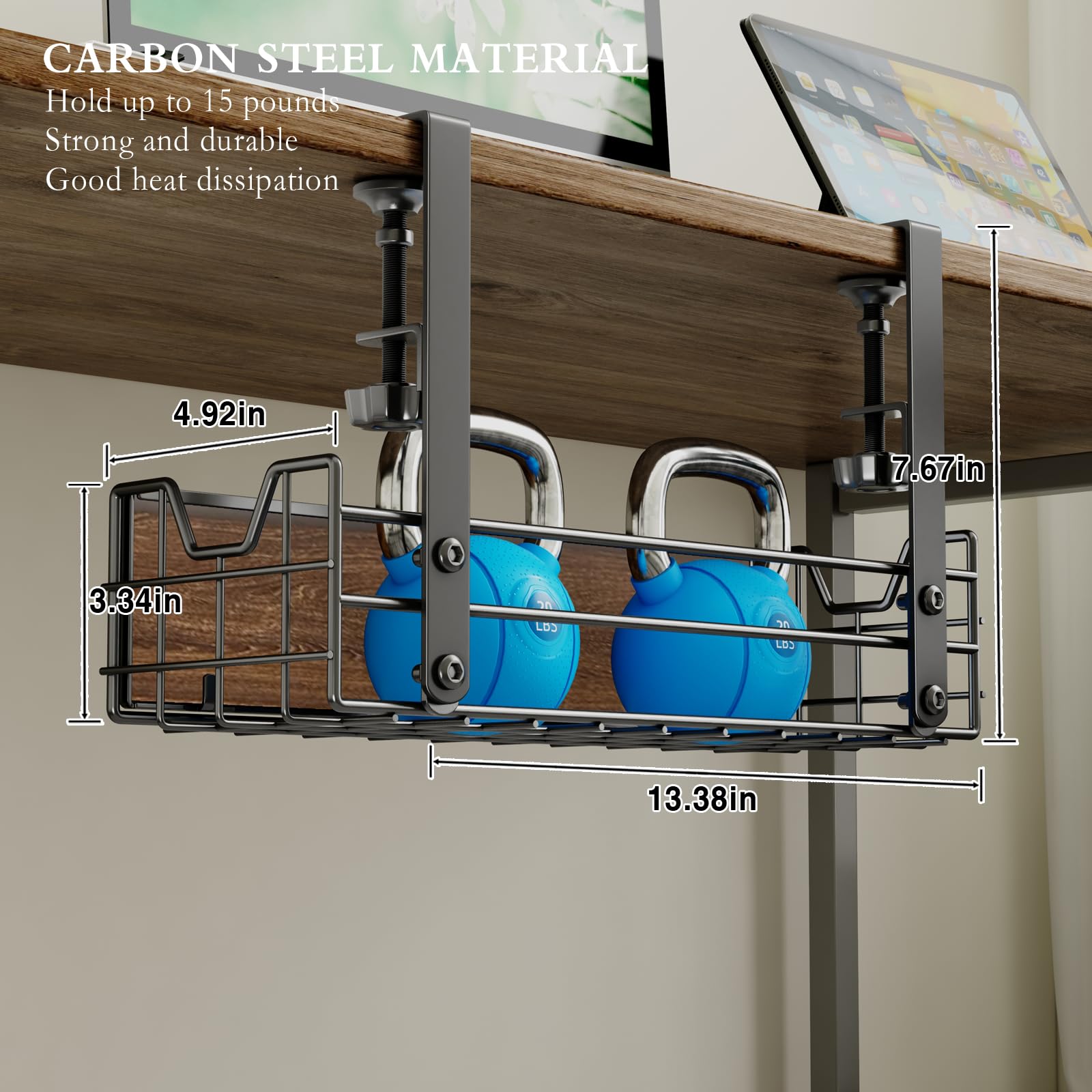 Cicufy 2 Pack Under Desk Cable Management Tray,No Drill Cable Management With Clamp Cord Organizer For Desk Metal Wire Managemen