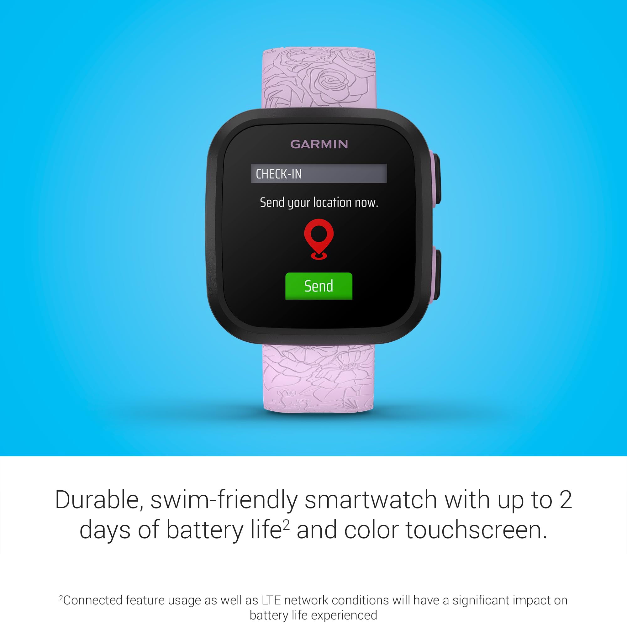 Garmin Bounce, Kids Smartwatch, Two-Way Text And Voice Messaging, Location Tracking, Lilac Floral