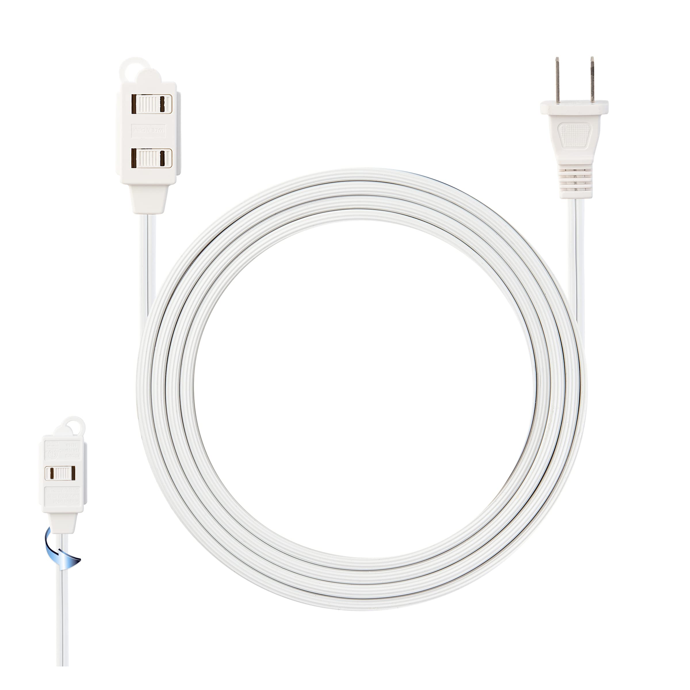 [Ul Listed] 4 Feet White Extension Cord, 3 Outlet 2 Prong 16 Gauge Cable, Indoor Use, 3 Receptacle Cube Tap, Extension Cord   By