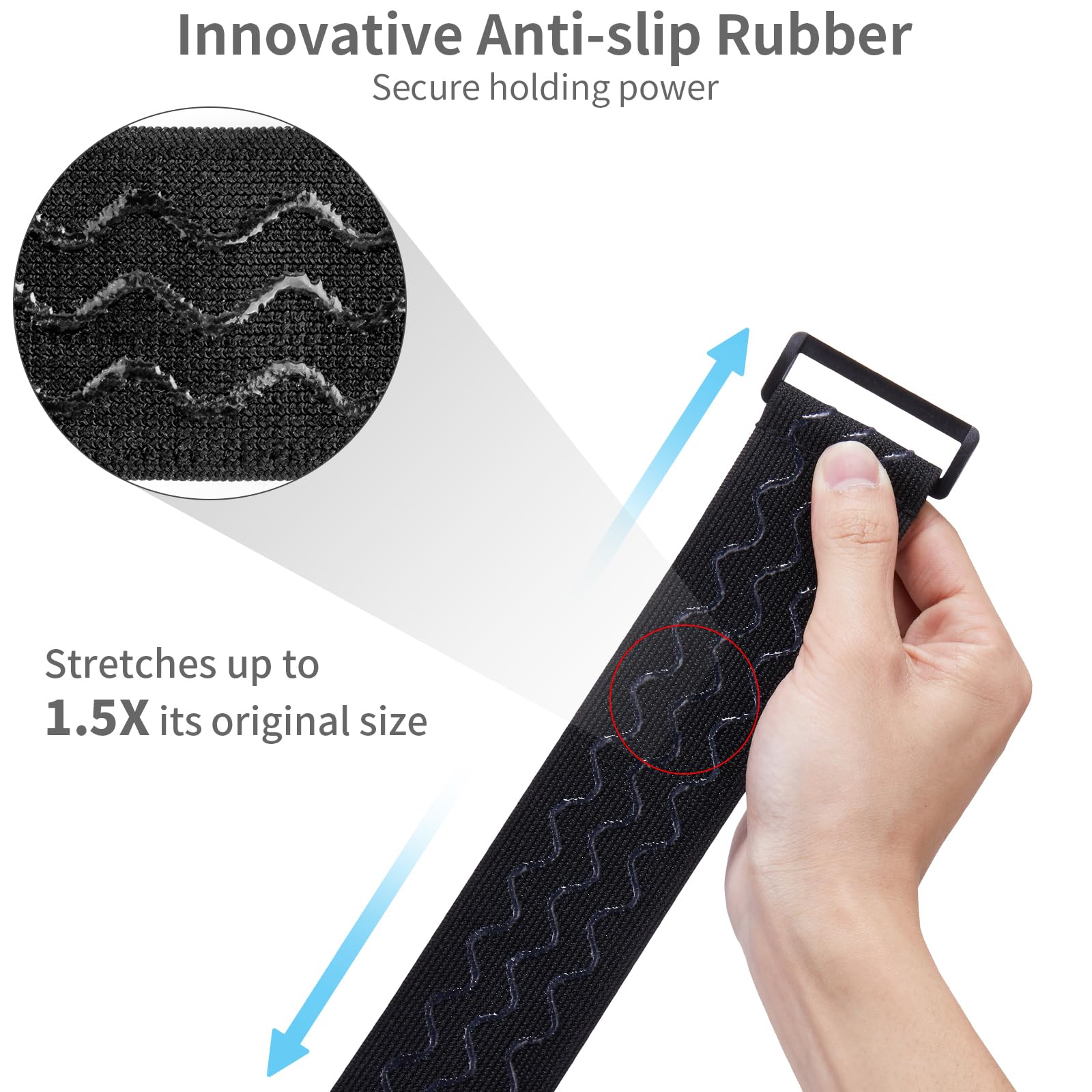 Trilancer Elastic Cinch Straps With Anti Slip Strips, 5 Size Combo(10 Pack) Heavy Duty Hook And Loop Storage Straps For Extensio