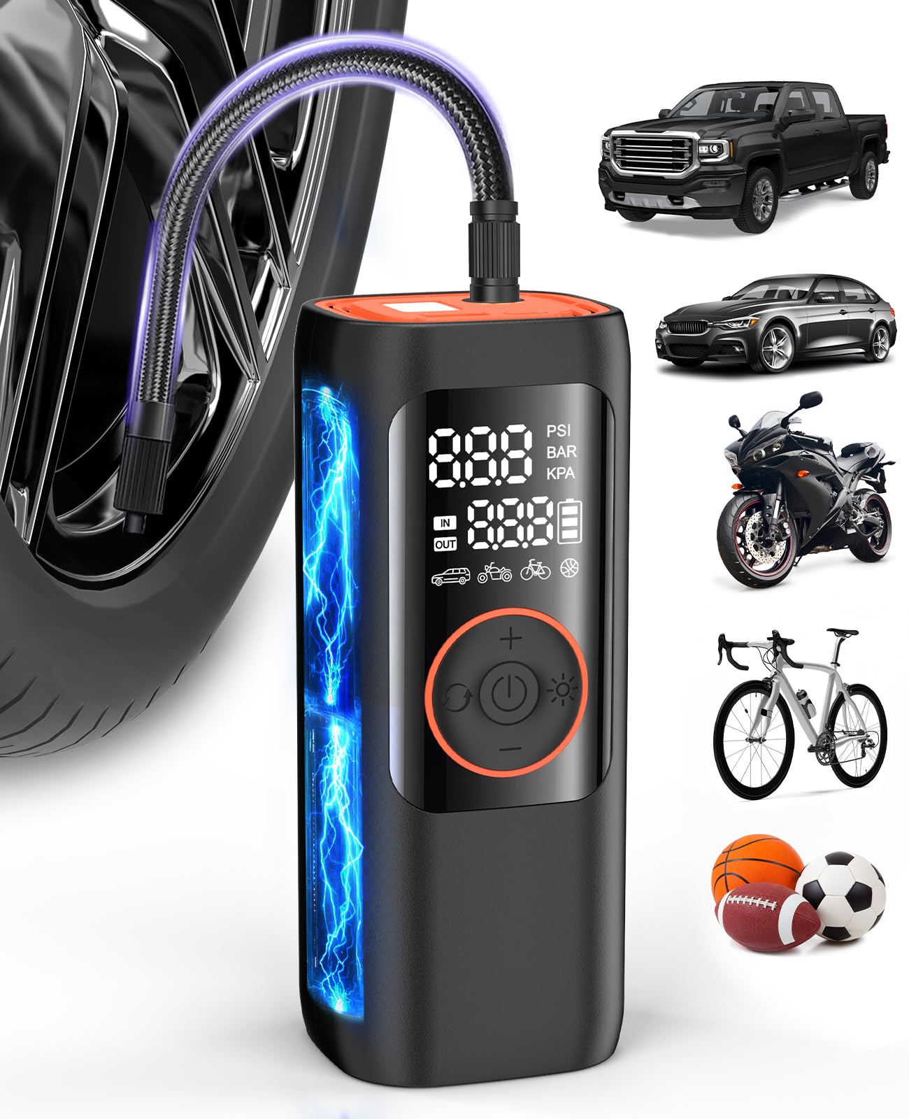 BDO 2025 Tire Inflator Portable Air Compressor, 150PSI Cordless Air Pump with LCD Display & Auto Shut-Off, for Car, Motorcycle, 