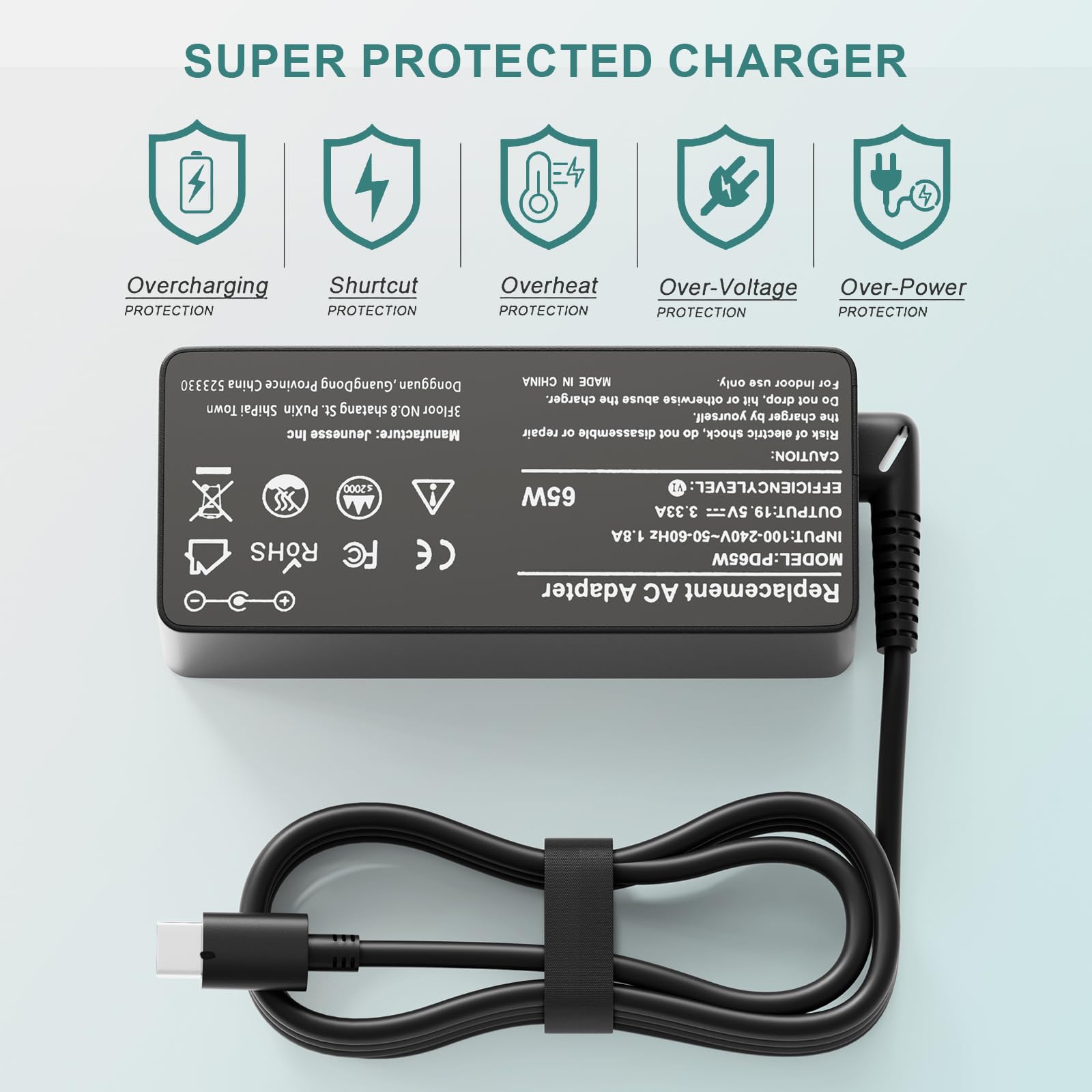 65W Usb C Laptop Charger For Dell Latitude 5420 5520 7320 7370 7420 Chromebook 3100 2 In 1 Xps Series La65Nm170 Ha65Nm170 02Yk0F