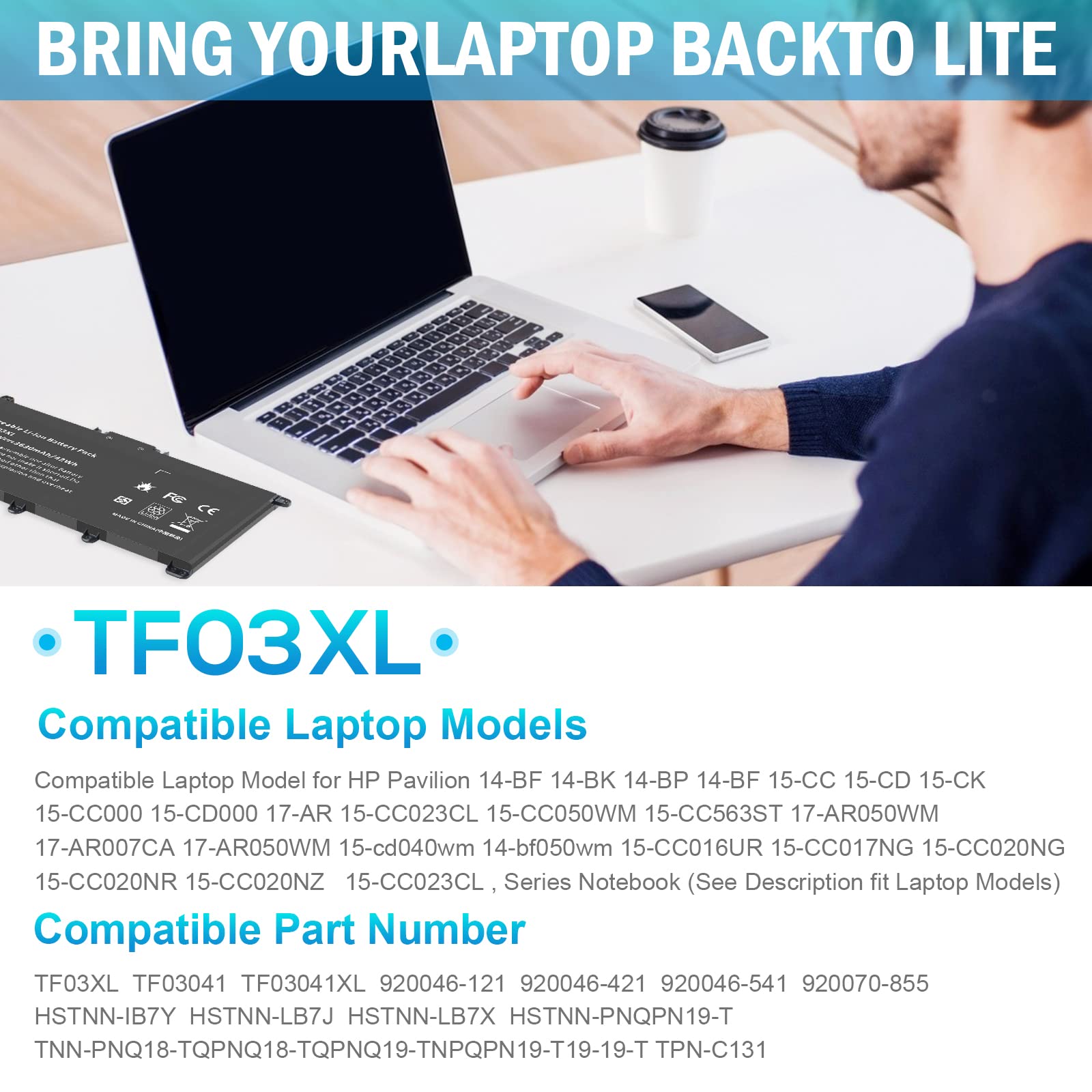 Asuncell 42Wh Tf03Xl 920070 855 920046 421 Battery For Hp Pavilion X360 15 Cc 15 Cd 15 Cc154Cl 15 Cc060Wm 15 Cc152Od 15 Cc055Od