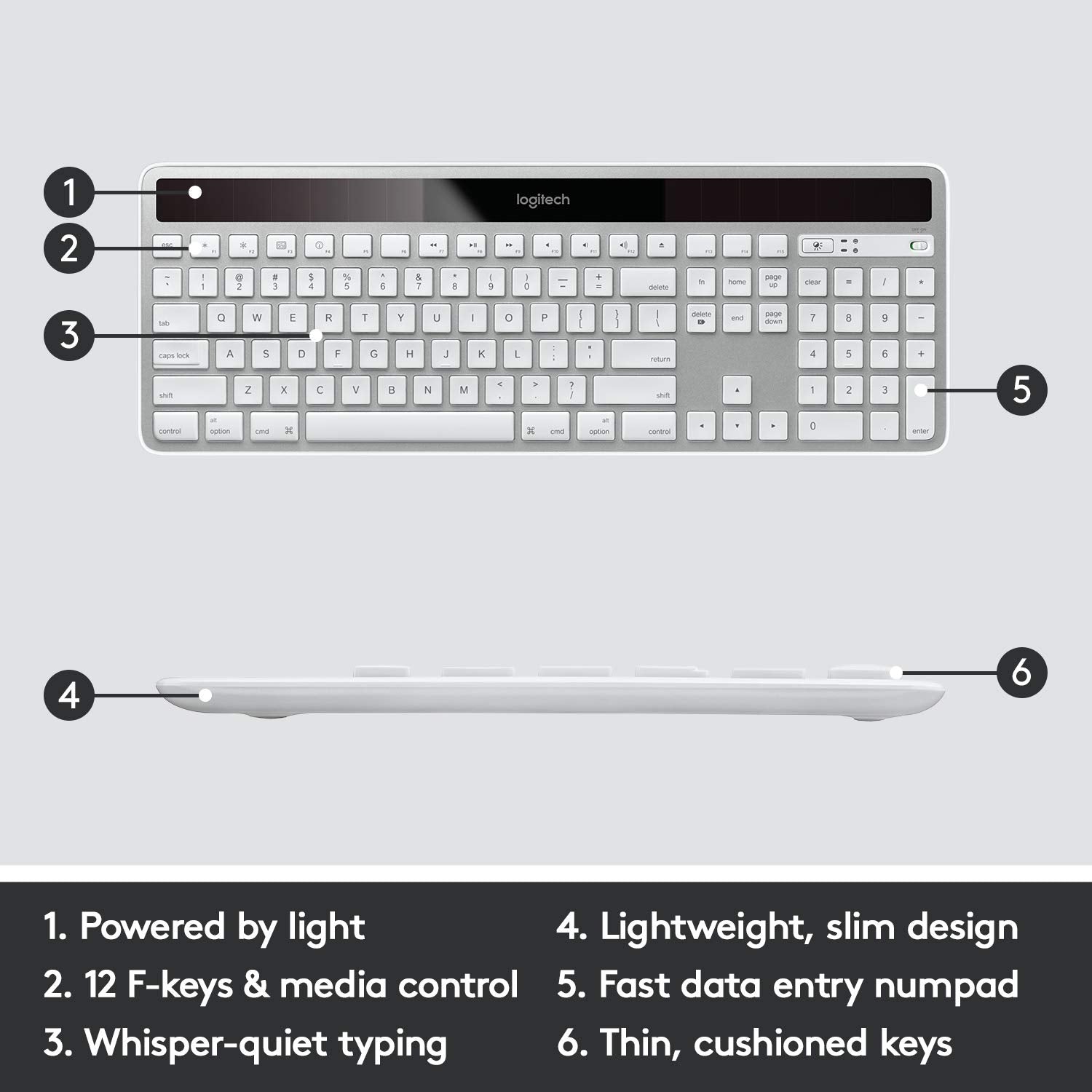 Logitech K750 Wireless Solar Keyboard For Mac     Solar Recharging, Mac Friendly Keyboard, 2.4Ghz Wireless   Silver