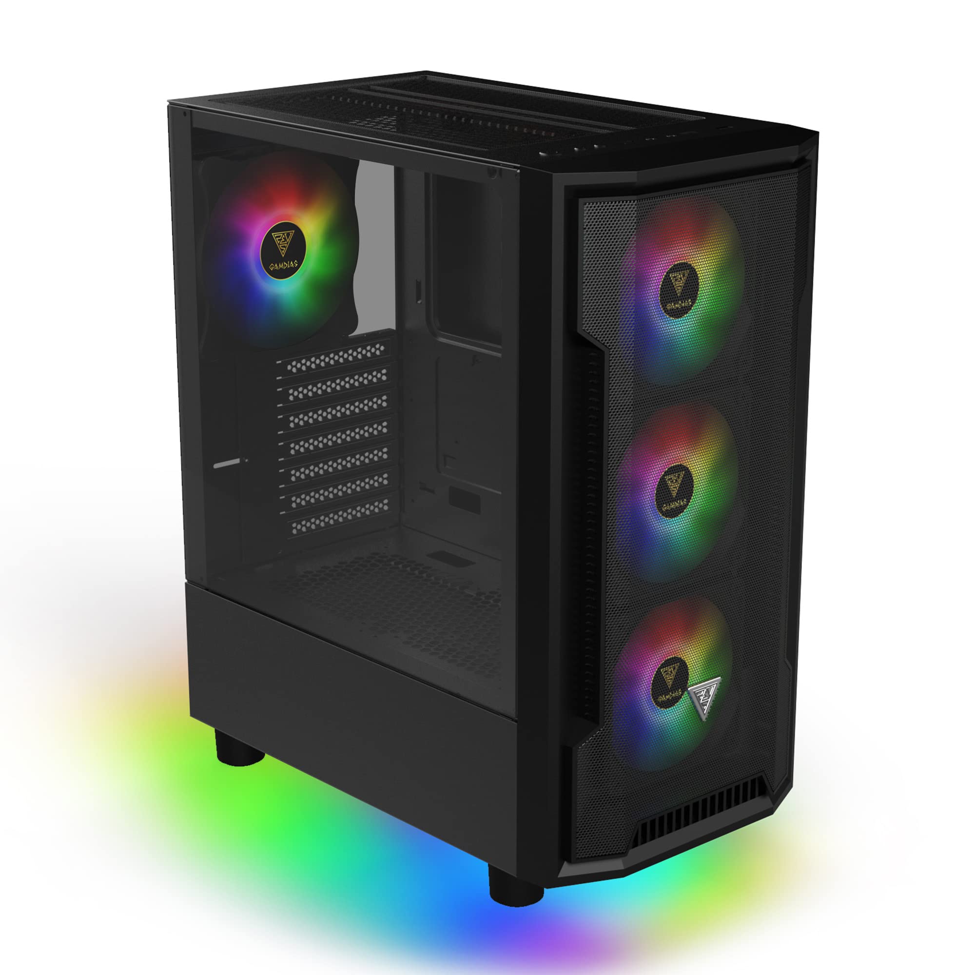 Gamdias Atx Mid Tower Gaming Computer Pc Case With Side Tempered Glass, 4X 120Mm Argb Case Fans And Sync With 5V Rgb Motherboard