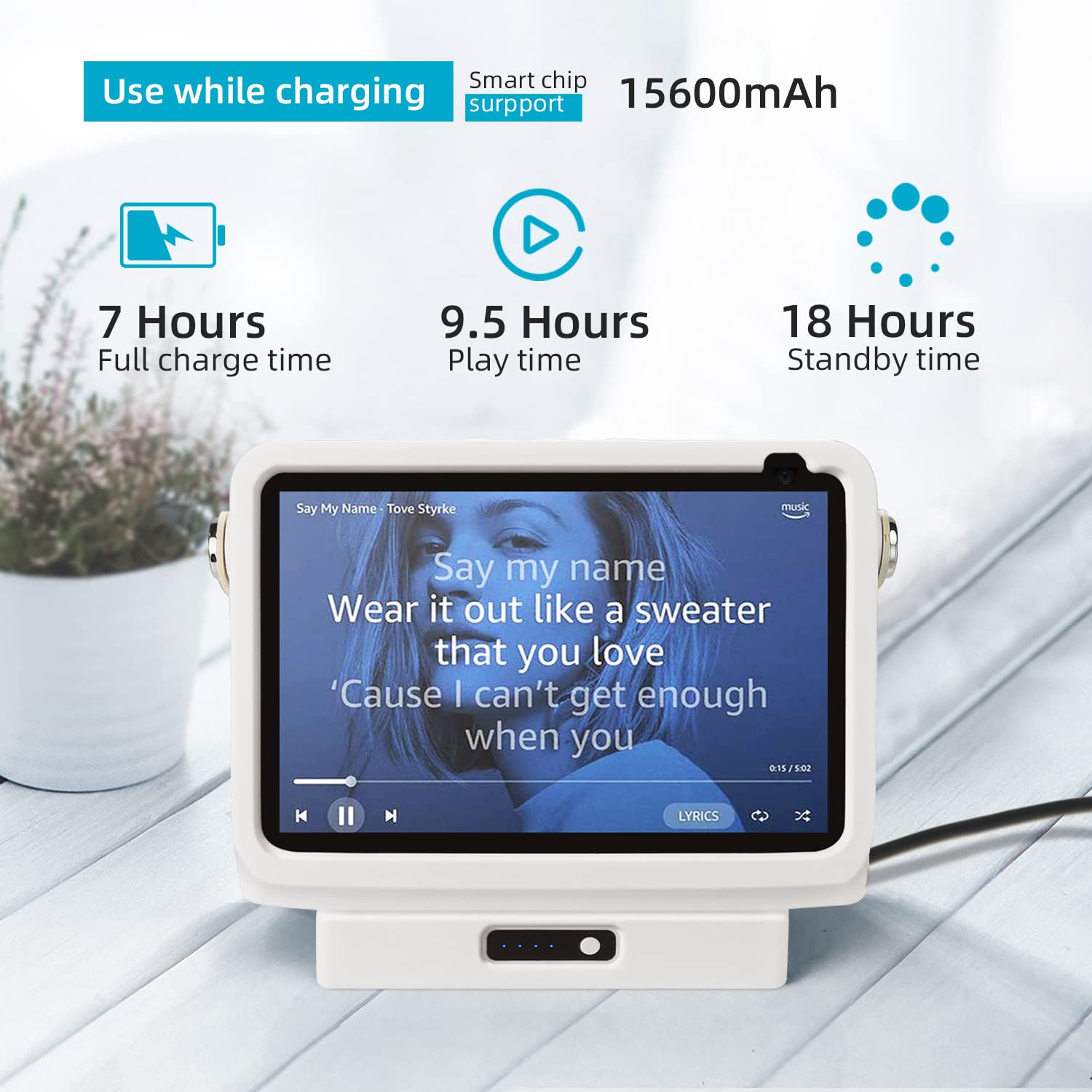 Blanou Battery Base For Show 8 1St & 2Nd, Portable Show 8 Charger, Xiaodu Smarts Speaker Battery Stand 15600Mah, 9.5 Hours Work