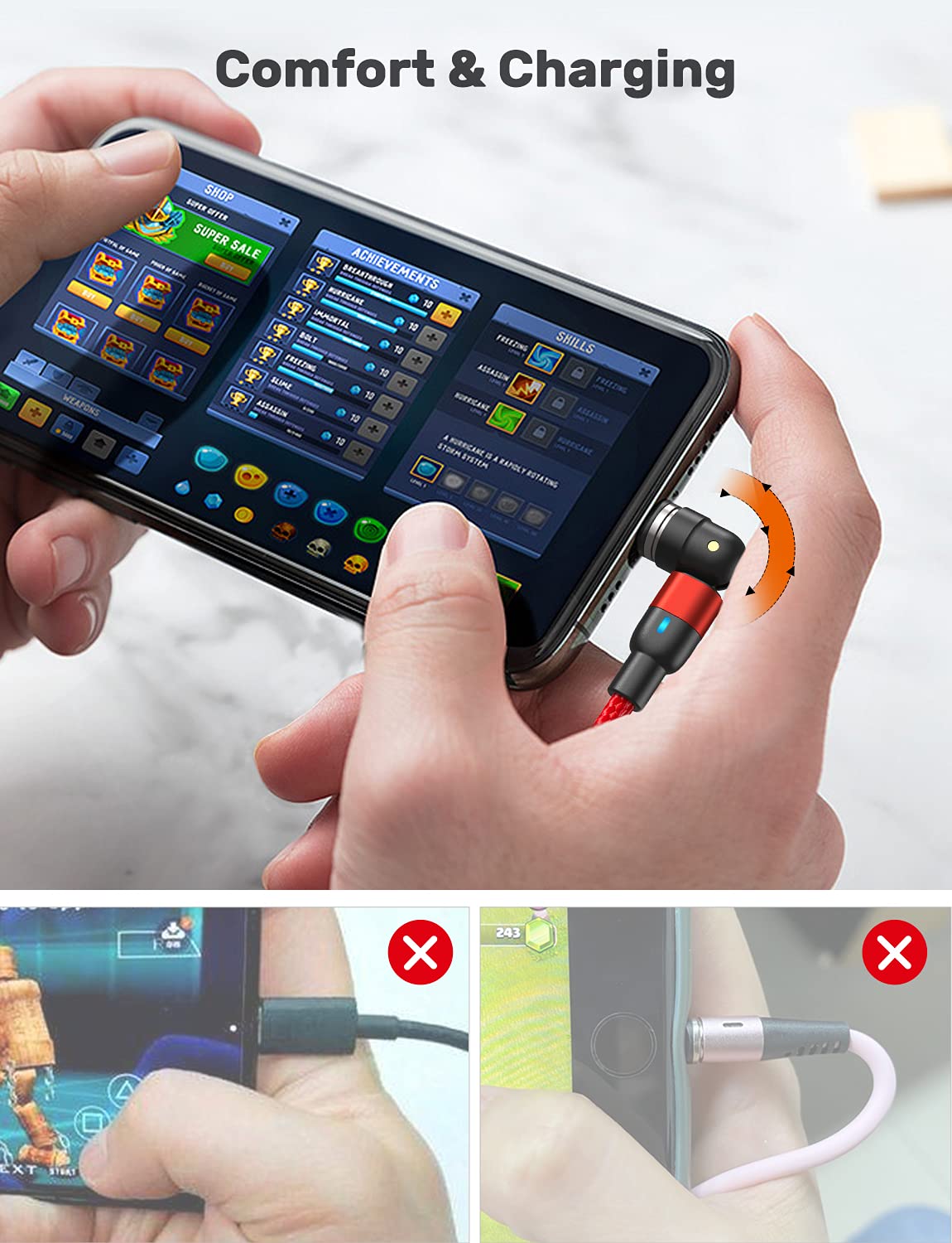 Aufu Fast Charging Magnetic Charging Cable(5Pack 1.6Ft/3.3Ft/6.6Ft/6.6Ft/6.6Ft), Magnetic Charger Cable Usb C Magnetic Fast Charger 3A Fast Charging Data Transfer Magnetic Cable (Red)