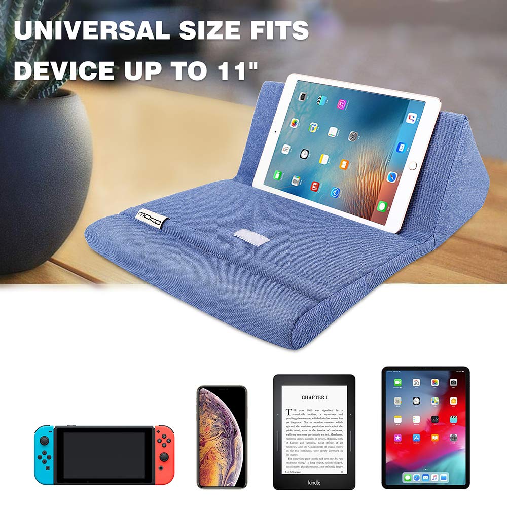 MoKo Tablet Pillow Stand, Soft Bed Pillow Holder, Fits up to 11' Pad, Fit with iPad 10th,iPad Pro 11 2022, New iPad Air 4 10.9/Air 3, iPad Pro 11/10.5/9.7, Mini 5 4, Galaxy Tab S6/ S7 11', Denim Blue