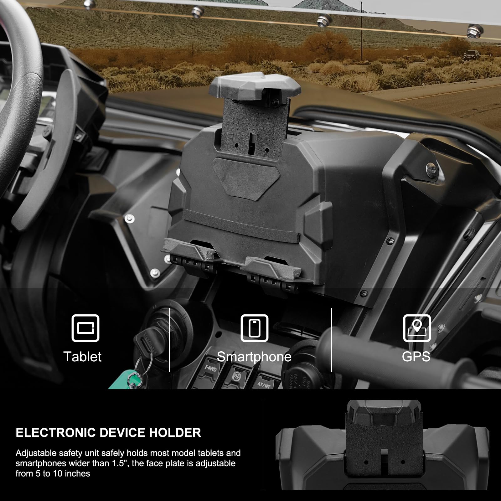 Kiwi Master Tablet Mount Holder for Honda Talon 1000R/X, Black, ABS, 573.8 cu in, 2019-2025 Model Accessories Storage Organizer