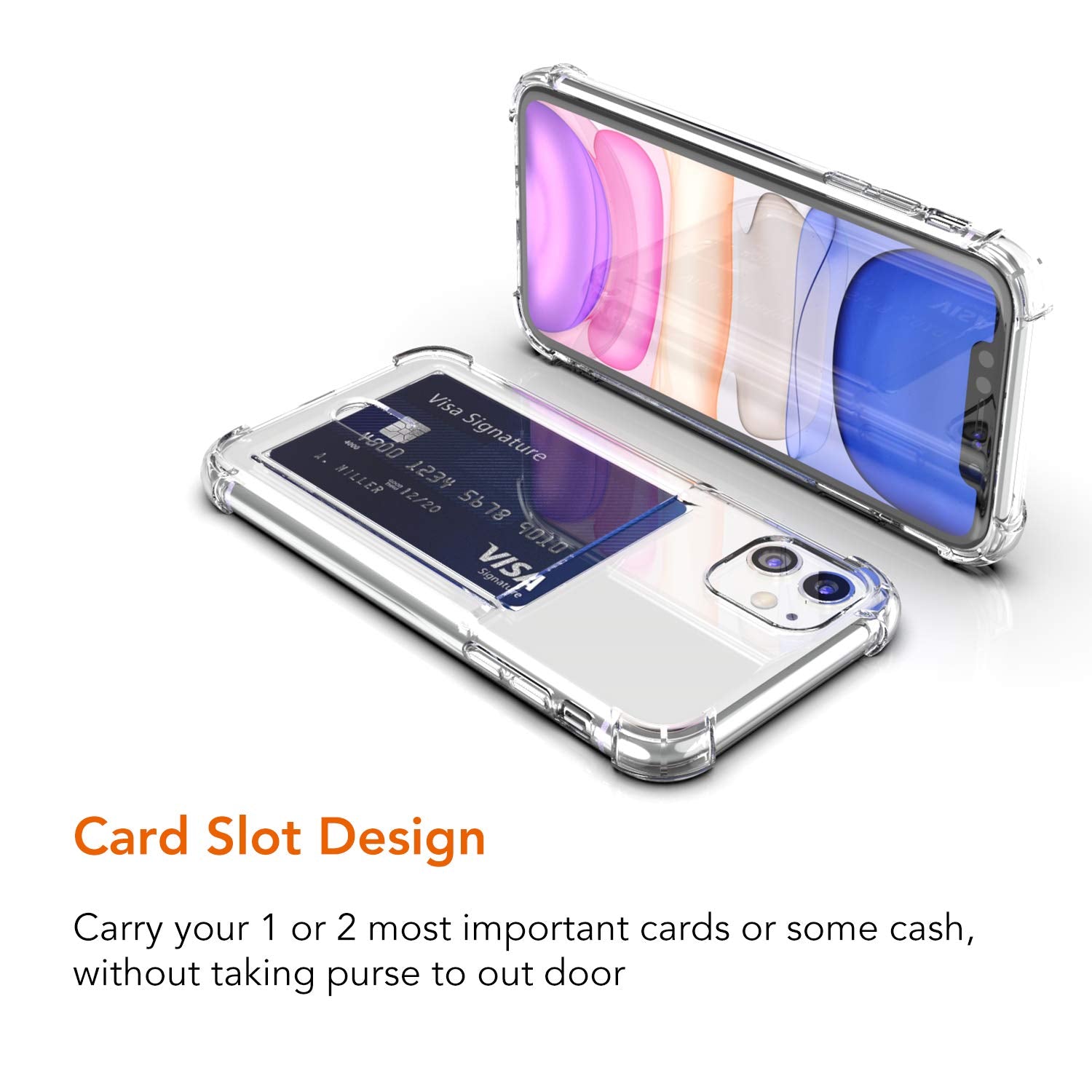 Anhong Upgrade Iphone 11 Clear Case With Card Holder, Protective Soft Tpu Shock Absorbing Bumper Wallet Case For Iphone 11 6.1