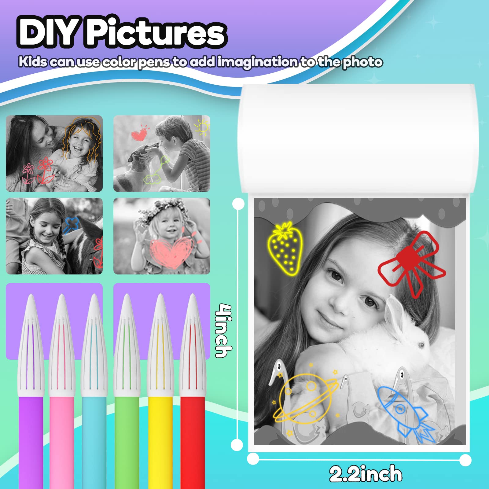 Esoxoffore Printer Paper,6 Rolls For Kids Instant Print Camera,Hd Printing Thermal Print Paper Set Portable Refill Print Paper