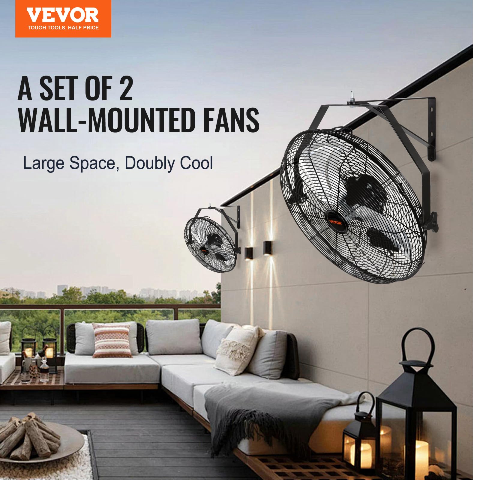 Vevor Wall Mount Fan, 2 Pcs 18 Inch Waterproof, 3 Speed High Velocity Max. 4000 Cfm Industrial Wall Fan For Indoor, Commercial,