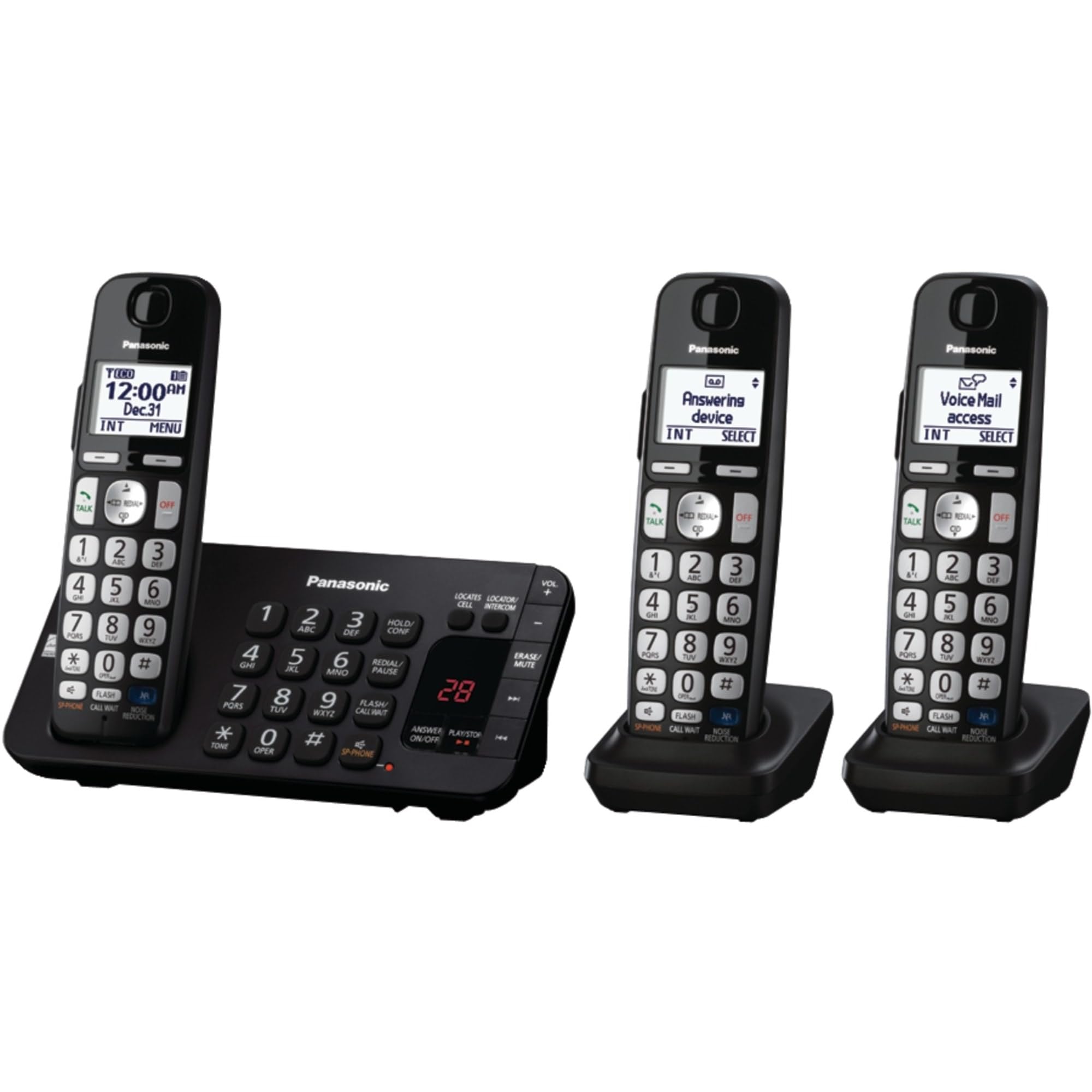 Panasonic Kx Tge243B Dect 6.0 Expandable Digital Cordless Answering System, 3 Handsets,Black