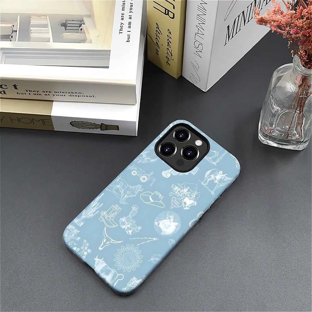 Akinmi Case For Iphone 16 Pro Max,Blue Shadow Horse Exquisitely Pattern Double Protective Phone Cover Cases Soft Silicone For Ip