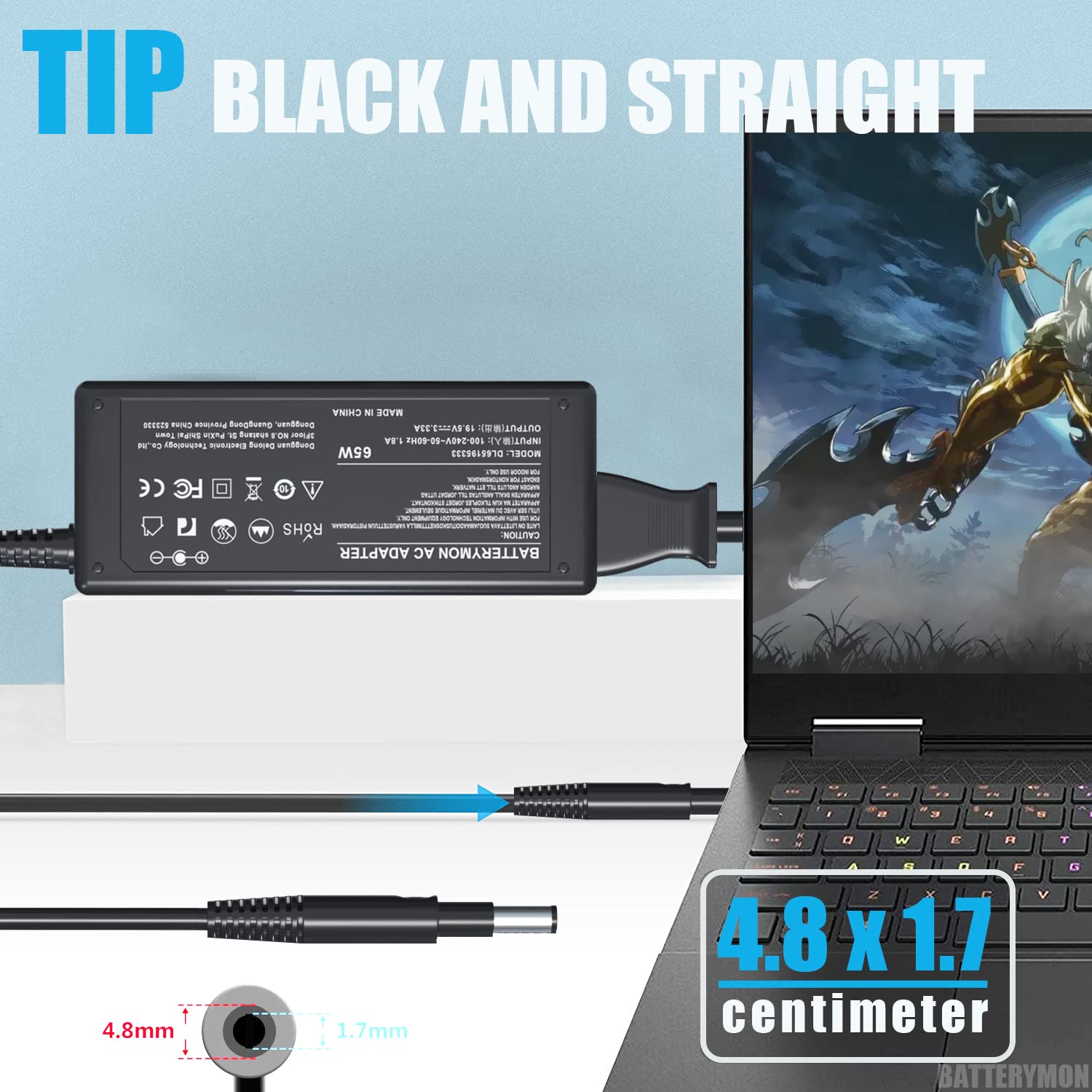 19.5V 3.33A 65W Ac Adapter Laptop Charger For Hp Pavilion Touchsmart 14 B109Wm 14 B120Dx 14 173Cl 15 B129Wm 15 B142Dx 15 B143Cl 15 B152Nr 14 B 15 B Sleekbook 693715 001 677770 001 613149 001