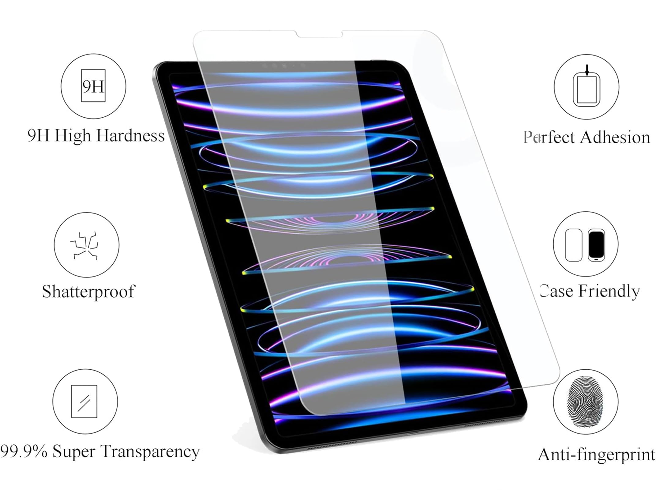 Tikeda 2 Pack Screen Protector For Ipad Pro 12.9 Inch 2022/2021/2020/2018 (6Th/5Th/4Th/3Rd) Mode,Tempered Glass Anti Scratch Cas