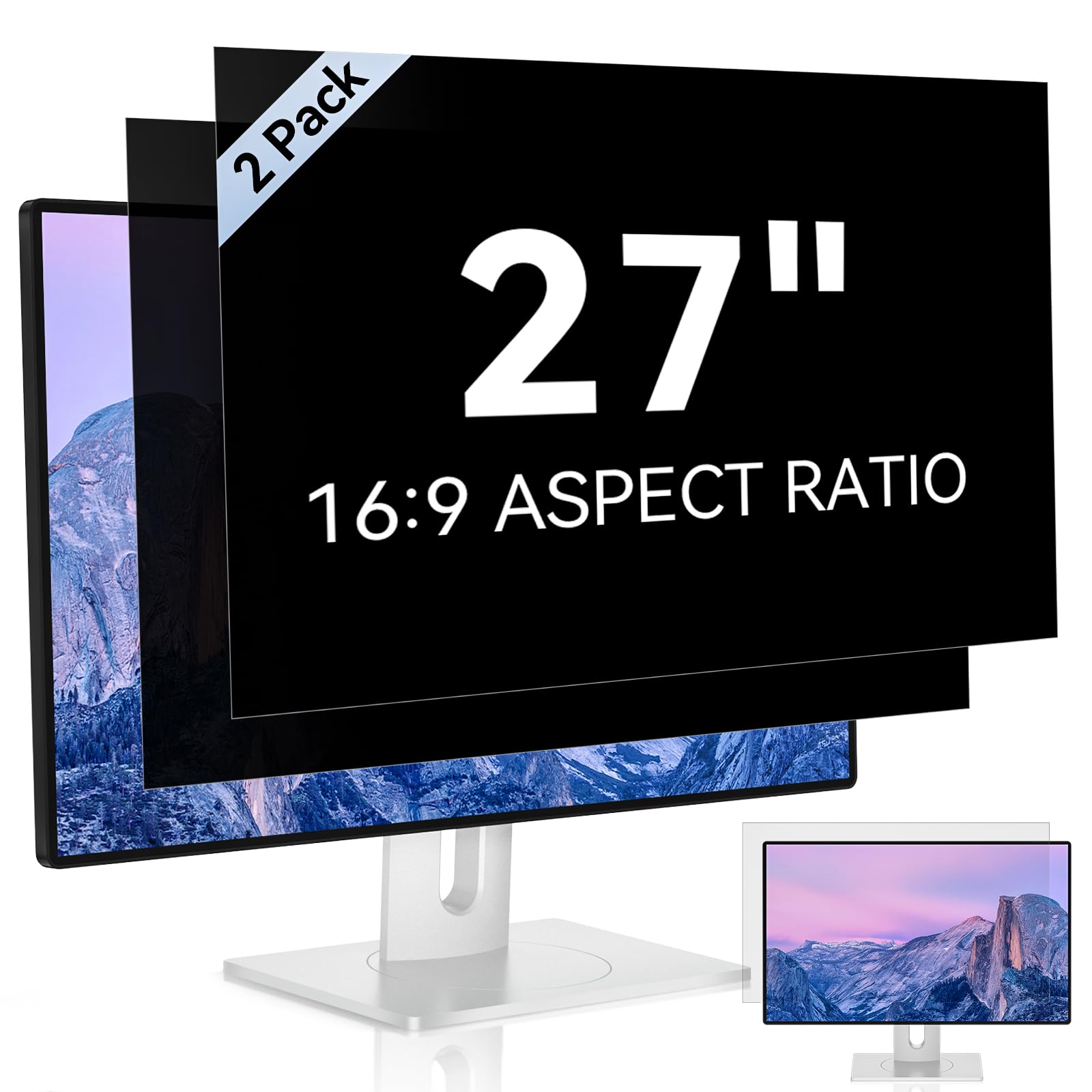 [2 Pack] 27 Inch Computer Privacy Screen For 16:9 Aspect Ratio Widescreen Monitor, Eye Protection Anti Glare Blue Light Computer