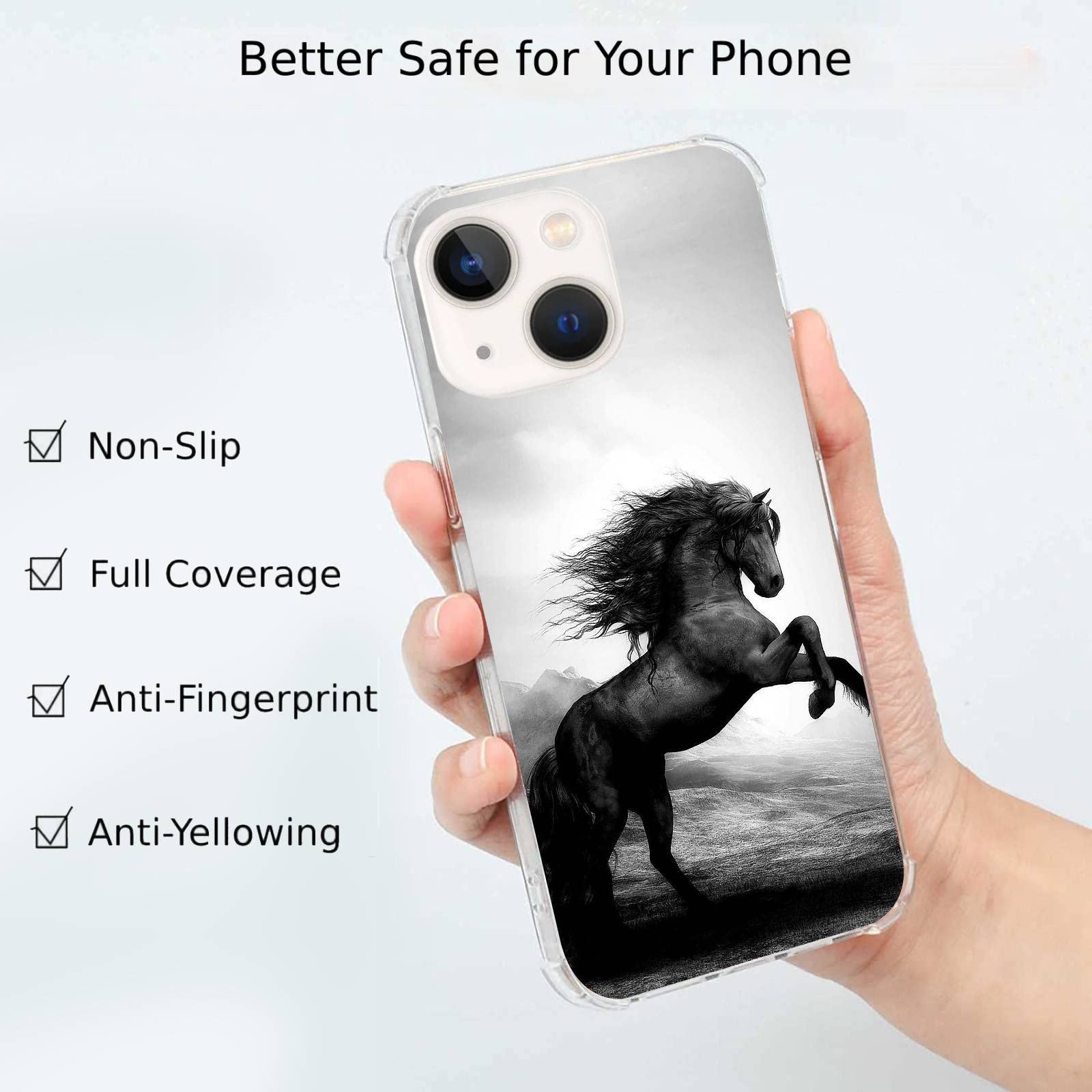 Black Horse Phone Case Compatible With Iphone 13, Cool Exquisite Horse Case For Iphone 13, Unique Trendy Tpu Bumper Protective C