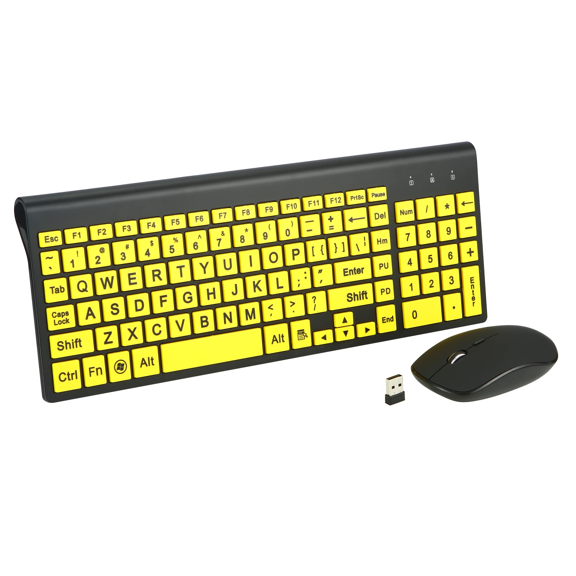 Fonicer Full Size Large Print 2.4G Wireless Keyboard And Mouse With Oversized Print For Kids Visually Impaired Low Vision Indivi
