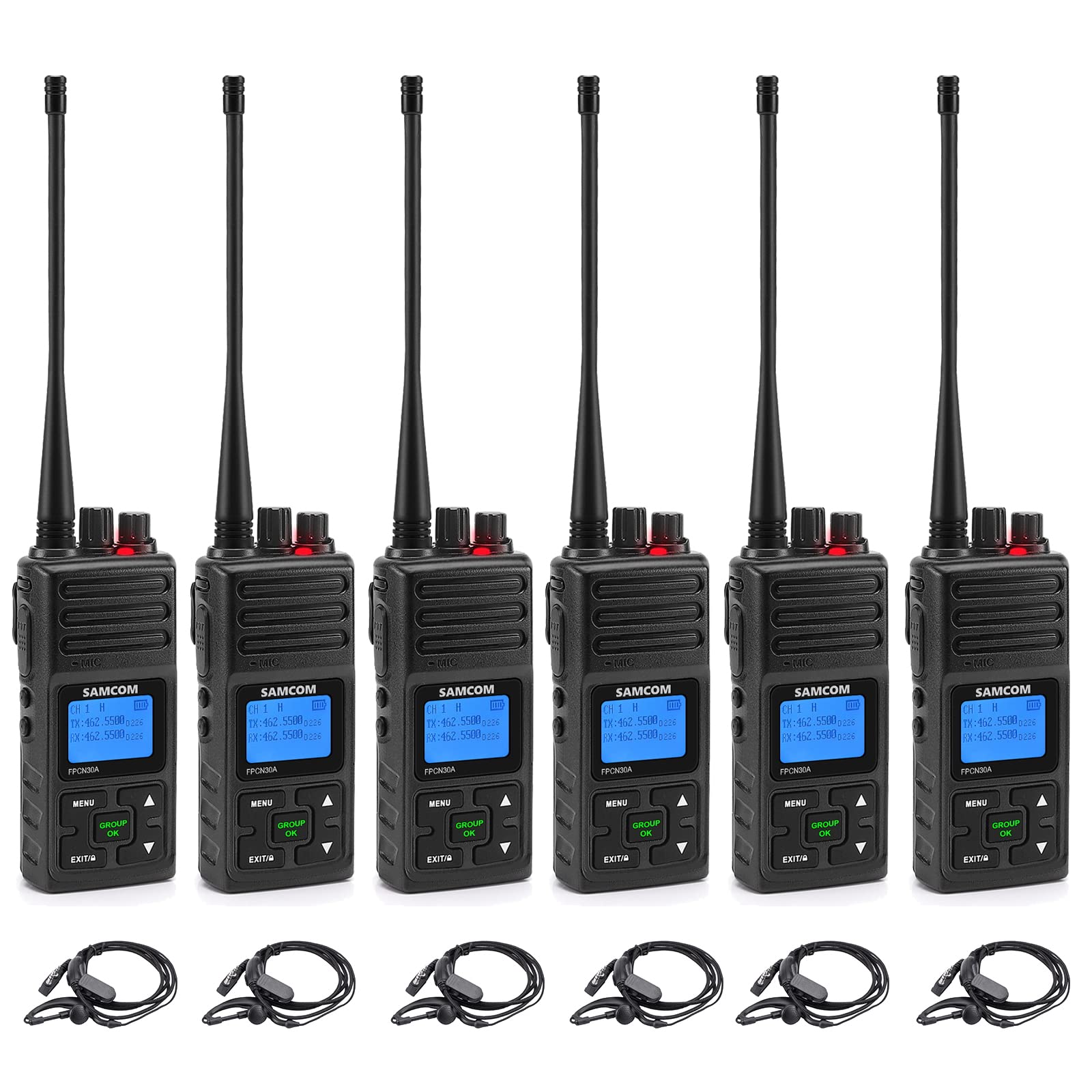 Samcom Long Range Walkie Talkies For Adults, 5Watt Fpcn30A Two Way Radios With Earpieces,Programmable Uhf 2 Way Long Distance Radio Group Call For Commercial Cruises Hunting Hiking,6 Packs