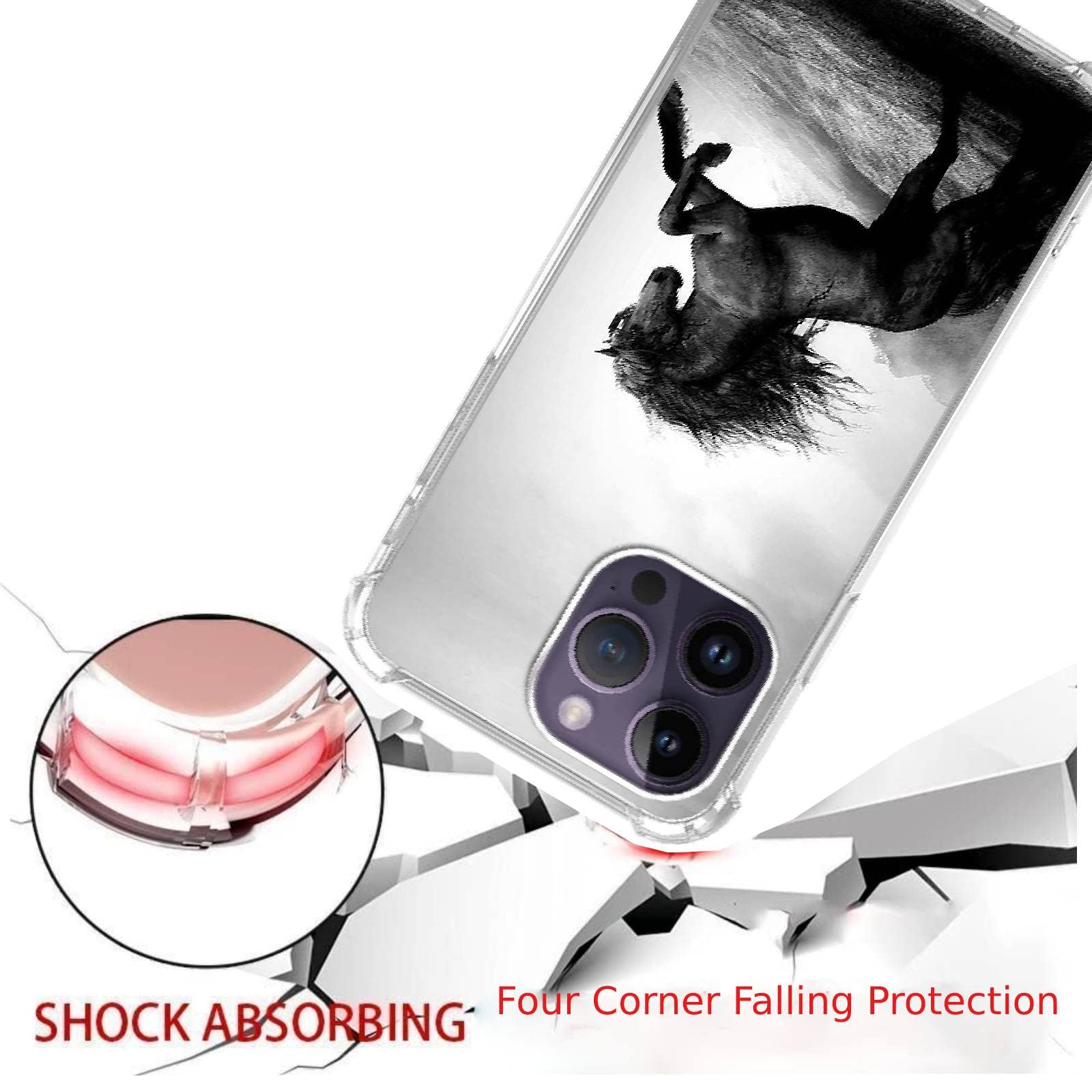 Black Horse Phone Case Compatible With Iphone 14 Pro Max, Cool Exquisite Horse Case For Iphone 14 Pro Max, Unique Trendy Tpu Bum