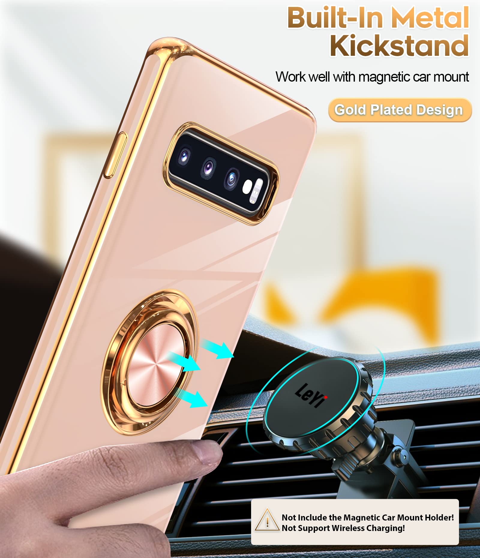Leyi For Galaxy S10 Case: With 360 Rotatable Ring Holder Kickstand [Compatible With Magnetic Car Mount], Soft Tpu Shockproof Bum