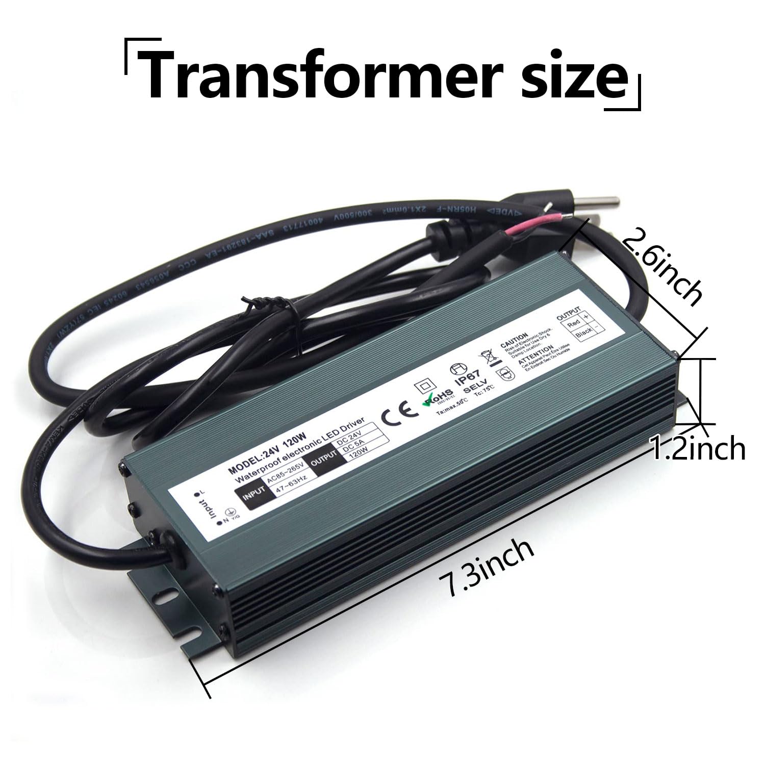 2 Pack Led Driver 24V 120 W Waterproof Ip67 Power Supply Transformer, 85 265V Ac To 24V Dc Low Voltage Output, Led Transformer W