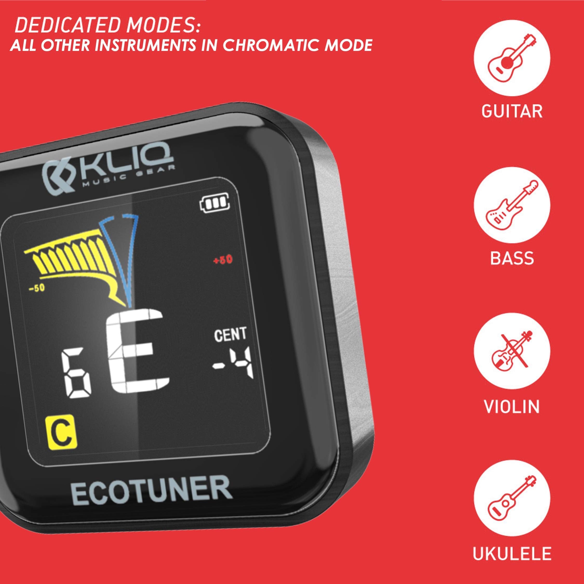 Kliq Ecotuner   Usb Rechargeable Clip On Tuner For All Instruments (With Included Charging Cable)