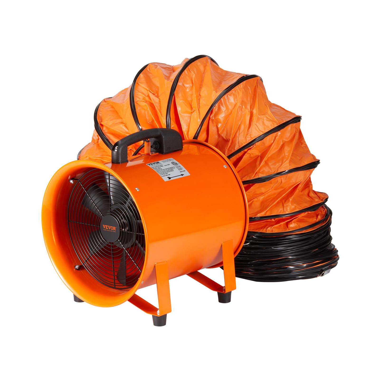 Vevor Industrial Portable Air Blower Ventilator With Hose, 1070Cfm 8 Inch Heavy Duty Tube Exhaust Fan With 16.4Ft Flexible Duct,