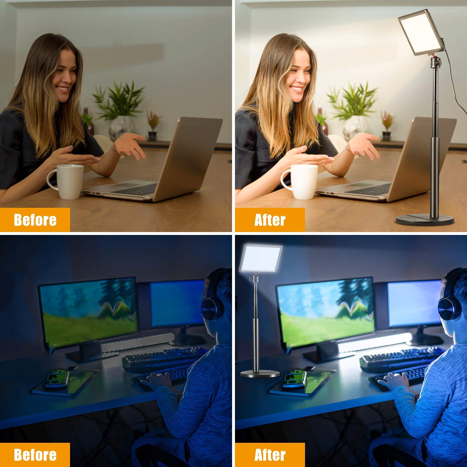 Jusmo K3 Key Light W Extendable Desktop Stand, Brightness/Color Temperature Adjustable Led Video Light, Soft Panel Fill Light For Streaming, Record Videos, Video Calls, Zoom Meetings