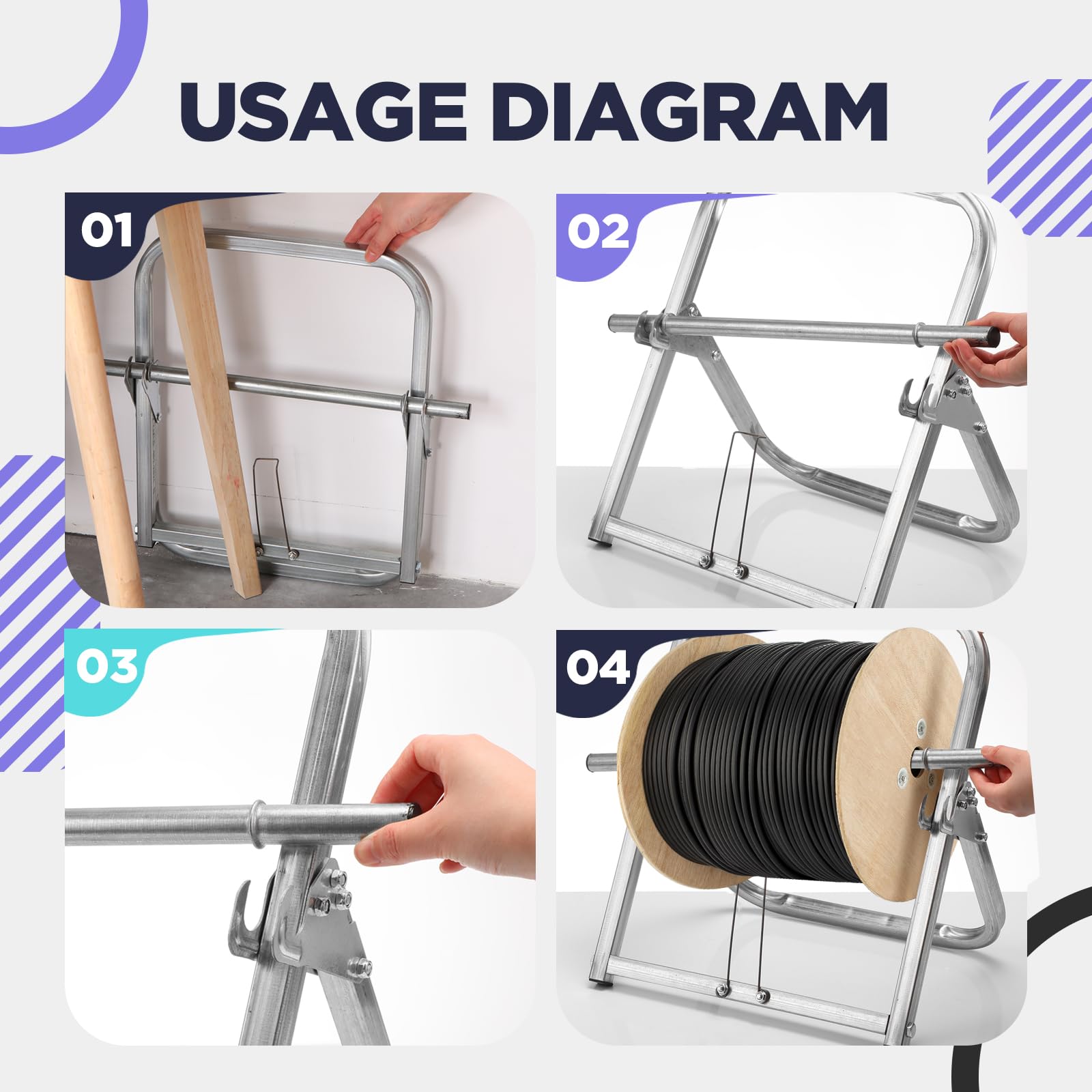 Hicarer Durable Single Axle Cable Caddy 13 X 16 Wire Spool Rack Holder Commercial Industrial Steel Wire Rack Dispenser For C
